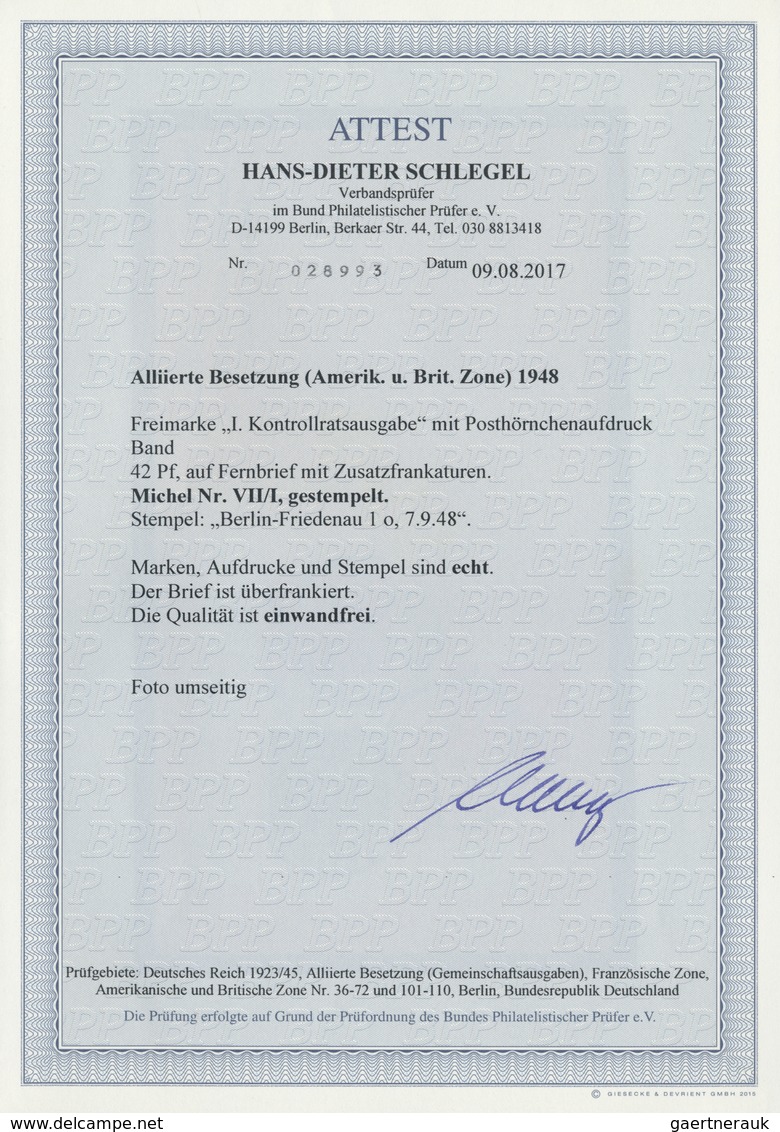 Br Berlin: 1948, 8 Pfg. Schwarzaufdruck In Mischfrankatur Mit Bizone 42 Pfg. Band Auf Ziffer Und 8 Pfg. - Sonstige & Ohne Zuordnung