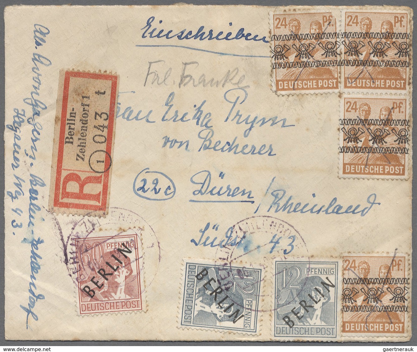 Br Berlin: 1949, Dekoratives Einschreiben Mit 4x 24 Pf. Posthörnchen-Bandaufdruck, Diese Waren Aber Ung - Altri & Non Classificati