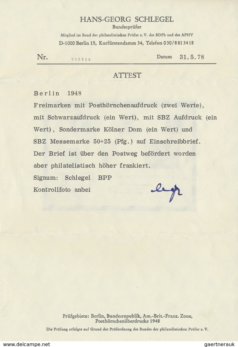 Br Berlin: 1948, 24 Pfg. Schwarzaufdruck In Mischfrankatur Mit Bizone 24 Pfg. Kölner Dom, 40 Pfg. Und 6 - Sonstige & Ohne Zuordnung