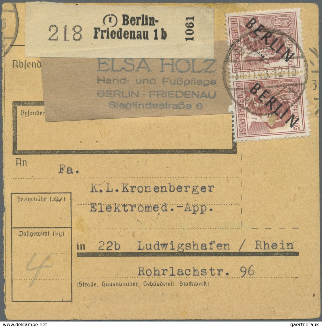 Br Berlin: 1948, 60 Pf Schwarzaufdruck, Senkr. Paar Als MeF Auf Paketkarte Von Berlin-Schöneberg, 22.12 - Altri & Non Classificati