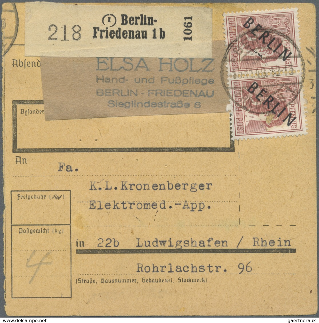 Br Berlin: 1948, 60 Pf Schwarzaufdruck, Senkr. Paar Als MeF Auf Paketkarte Von Berlin-Schöneberg, 22.12 - Autres & Non Classés