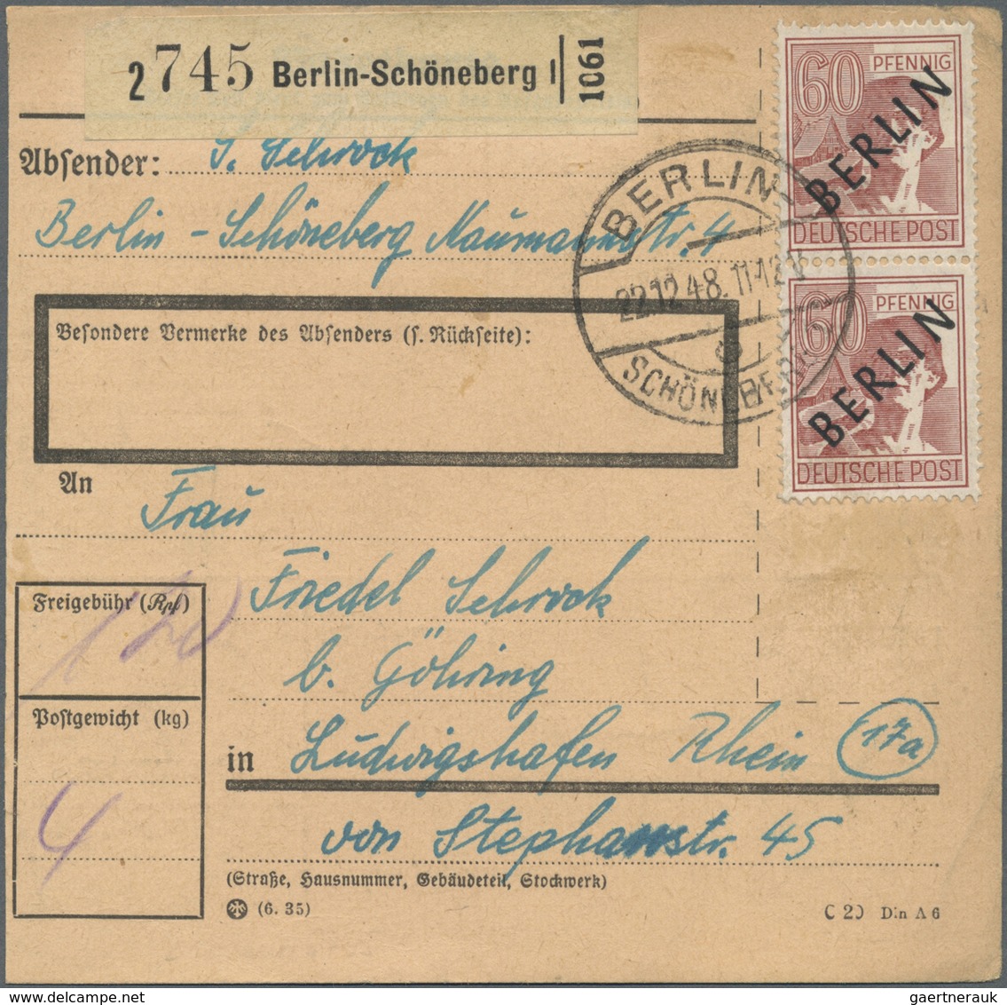 Br Berlin: 1948, 60 Pf Schwarzaufdruck, Senkr. Paar Als MeF Auf Paketkarte Von Berlin-Schöneberg, 22.12 - Autres & Non Classés