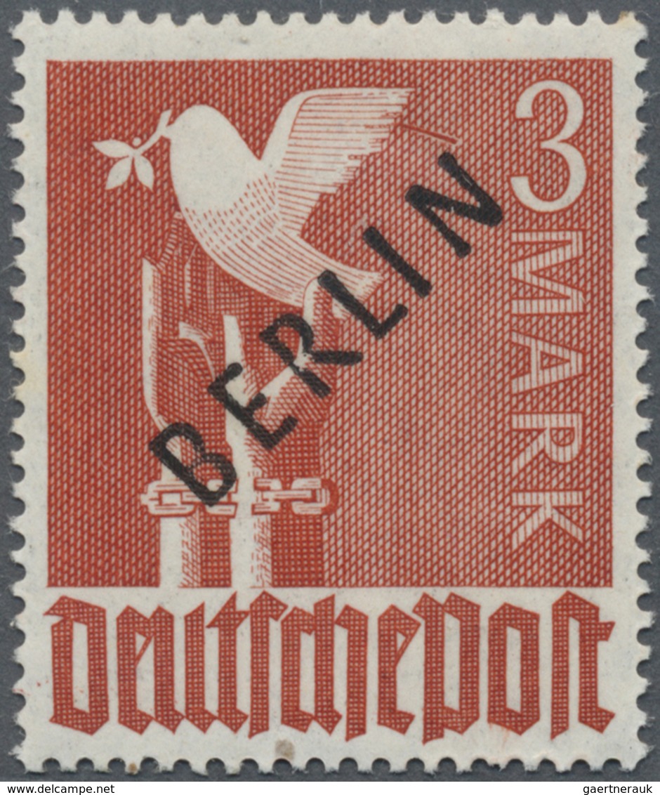 ** Berlin: 1948, Freimarke 3 M Mit Schwarzem Aufdruck "BERLIN" Und Abart "Ast Am Taubenflügel" Marke Po - Altri & Non Classificati