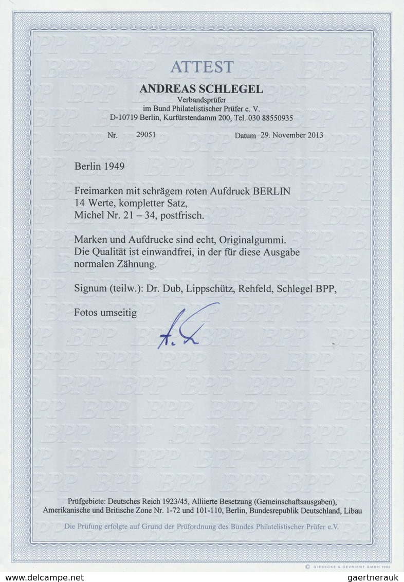 ** Berlin: 1949, 2 Pfg. - 2 Mark Rotaufdruck Als Kompletter Satz Postfrisch, Normale Zähnung, Fotoattes - Altri & Non Classificati