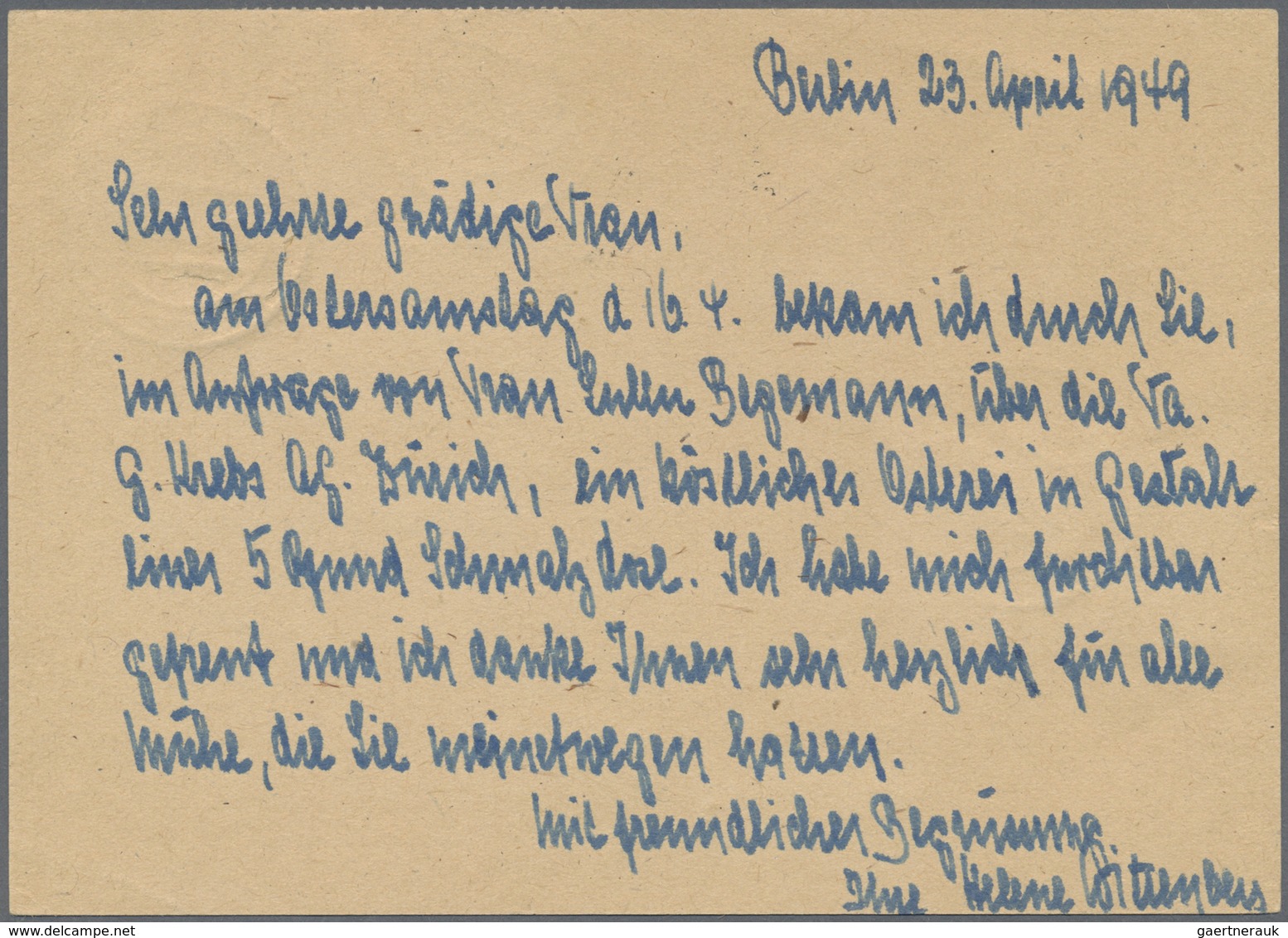 Br Berlin: 1949, 5 X 6 Pf Rotaufdruck, Portogerechte MeF Auf Auslands-Postkarte Von Berlin SW11, 25.4.4 - Autres & Non Classés