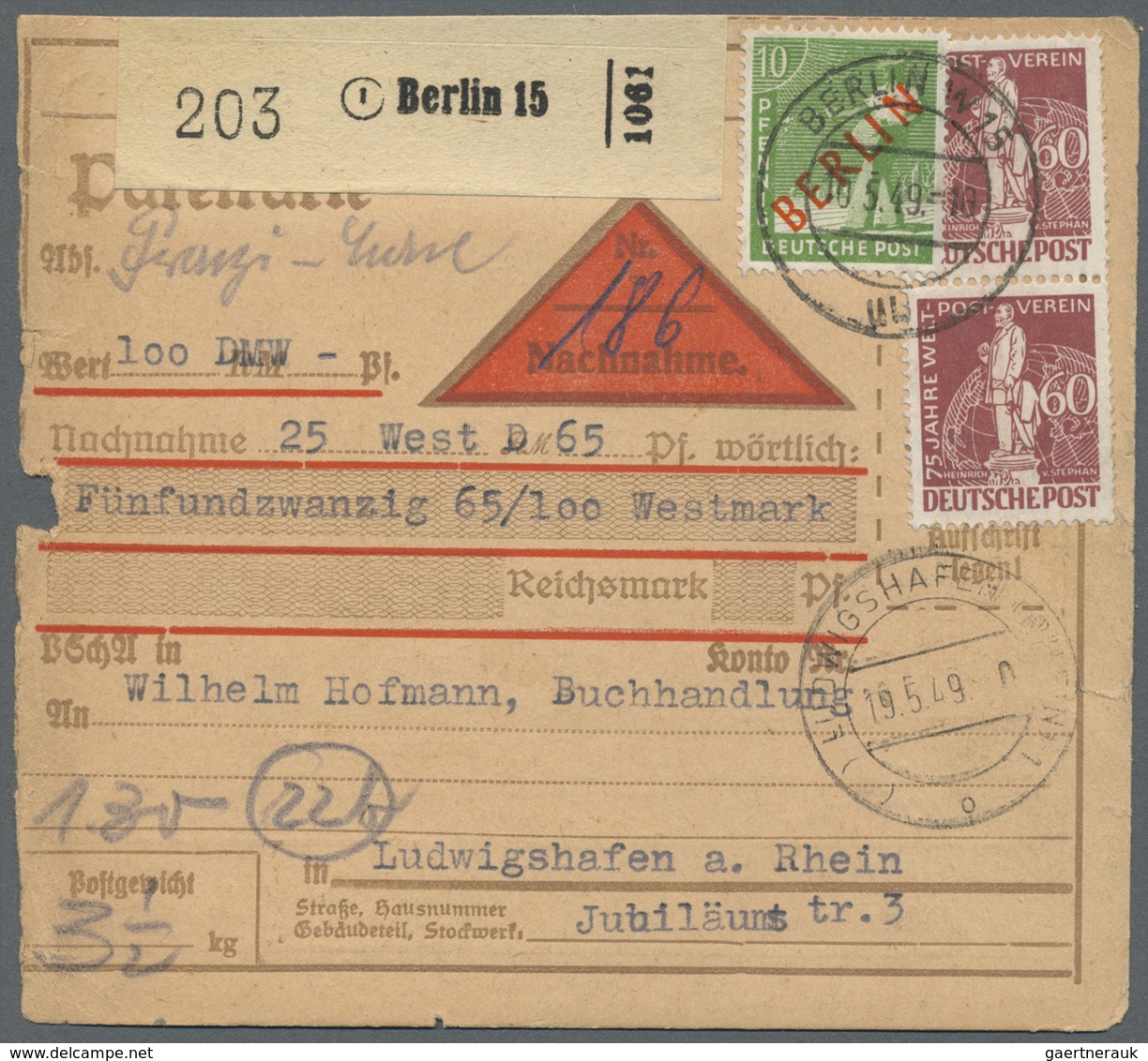 Br Berlin: 1949: Paketkarte Mit Nachnahme, Wert 100.- DM 3 ½ Kg Mit DM 1,30  ( 90 + 40 NN ) – Dafür 10 - Altri & Non Classificati