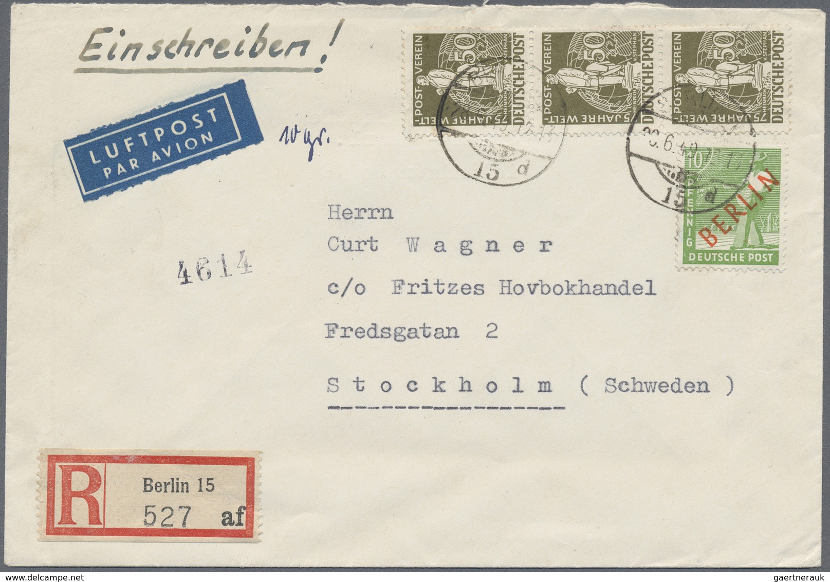 Br Berlin: 1949: IAS-Luftpostbrief Europa Mit Einschreiben, Tarif I  ( 50 + 1 IAS 50 Pf. Und 60 R ) DM - Altri & Non Classificati