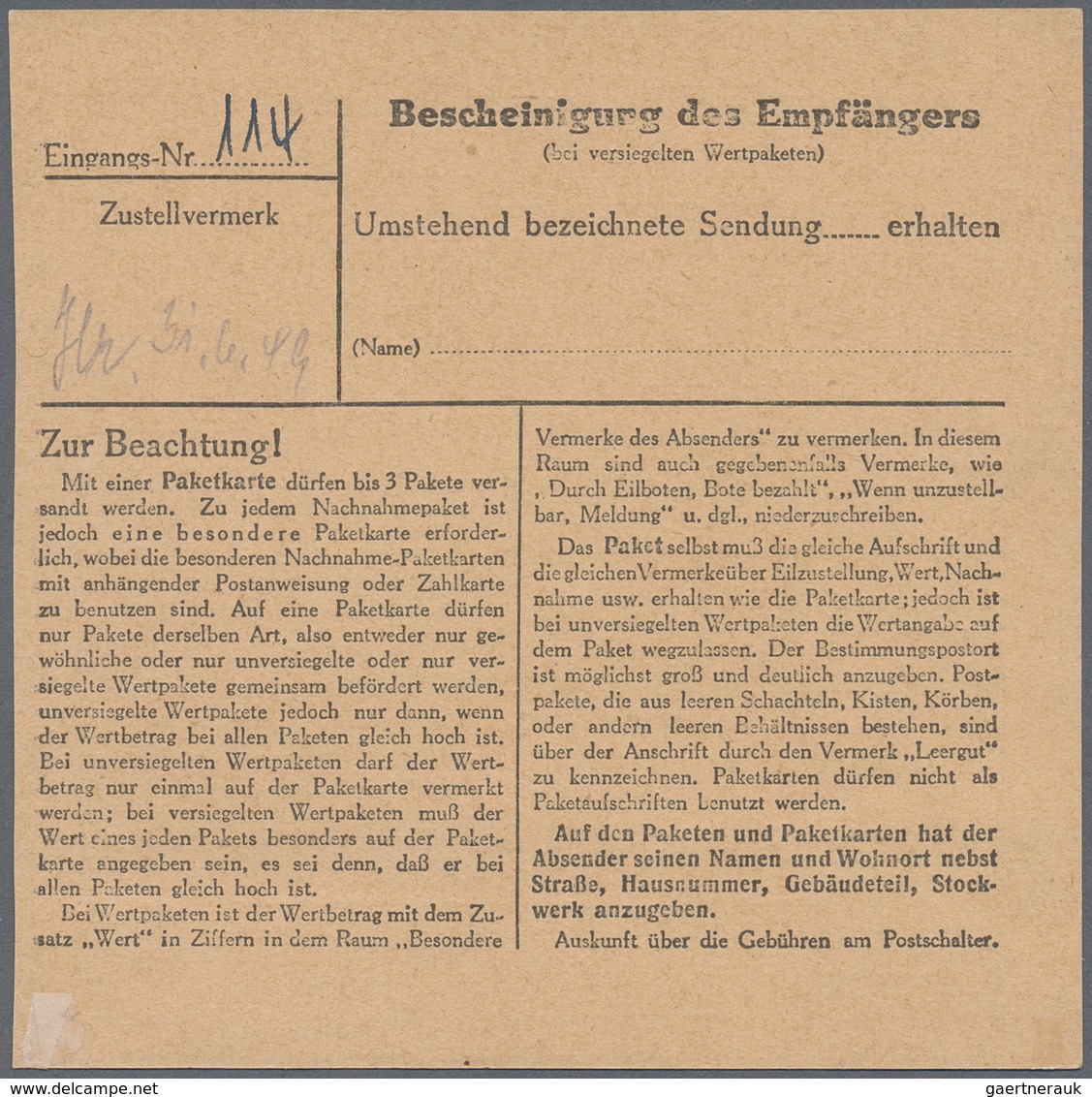 Br Berlin: 1949: Paketkarte über 6,3 Kg – DM 1,70 Mit 80 Pf. Rotaufdruck, 90 Pf. Bauten I Ab Berlin SW - Autres & Non Classés