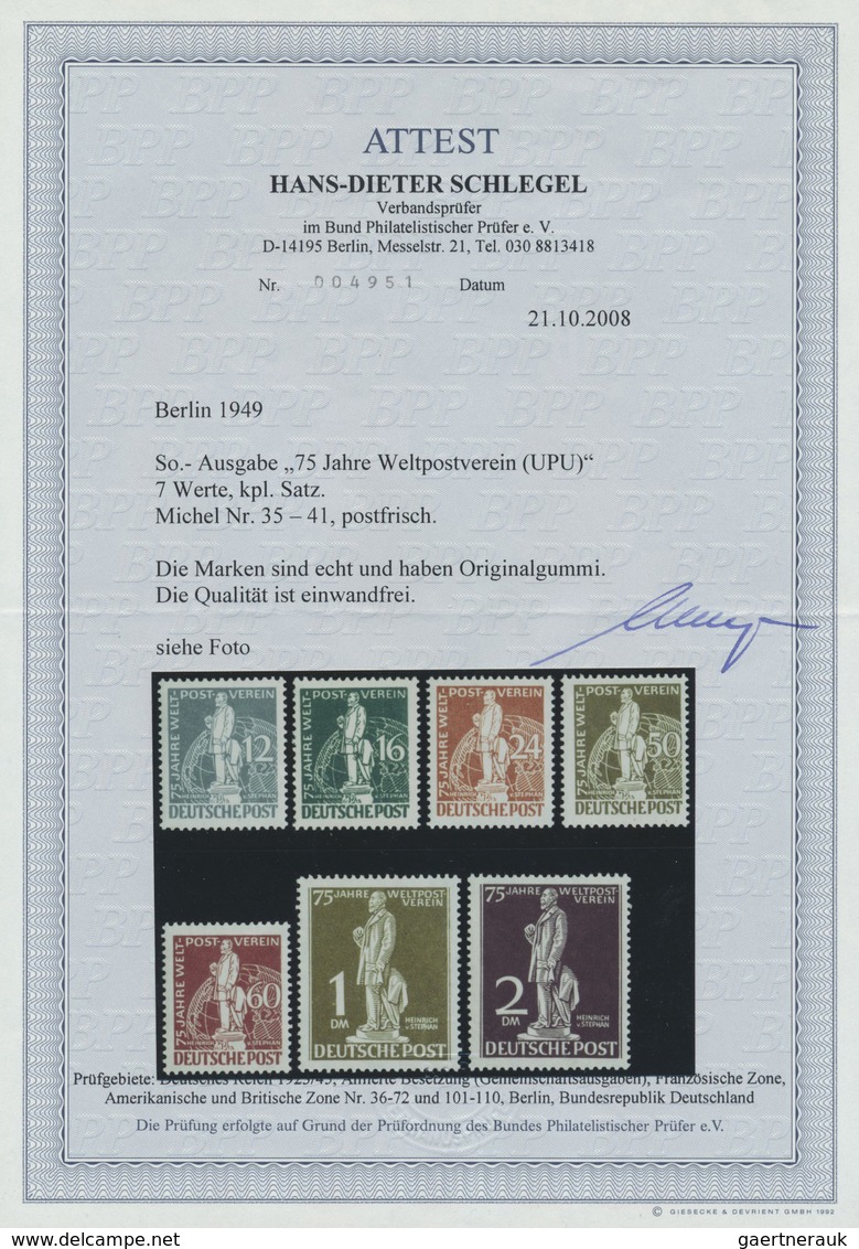 ** Berlin: 1949, 75 Jahre Weltpost-Verein (UPU), Kompletter Satz, Postfrisch Attest Schlegel BPP "...ec - Altri & Non Classificati