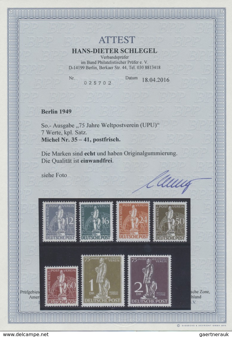 ** Berlin: 1949, 75 Jahre Weltpost-Verein (UPU), Kompletter Satz, Postfrisch Attest Schlegel BPP "...ec - Altri & Non Classificati