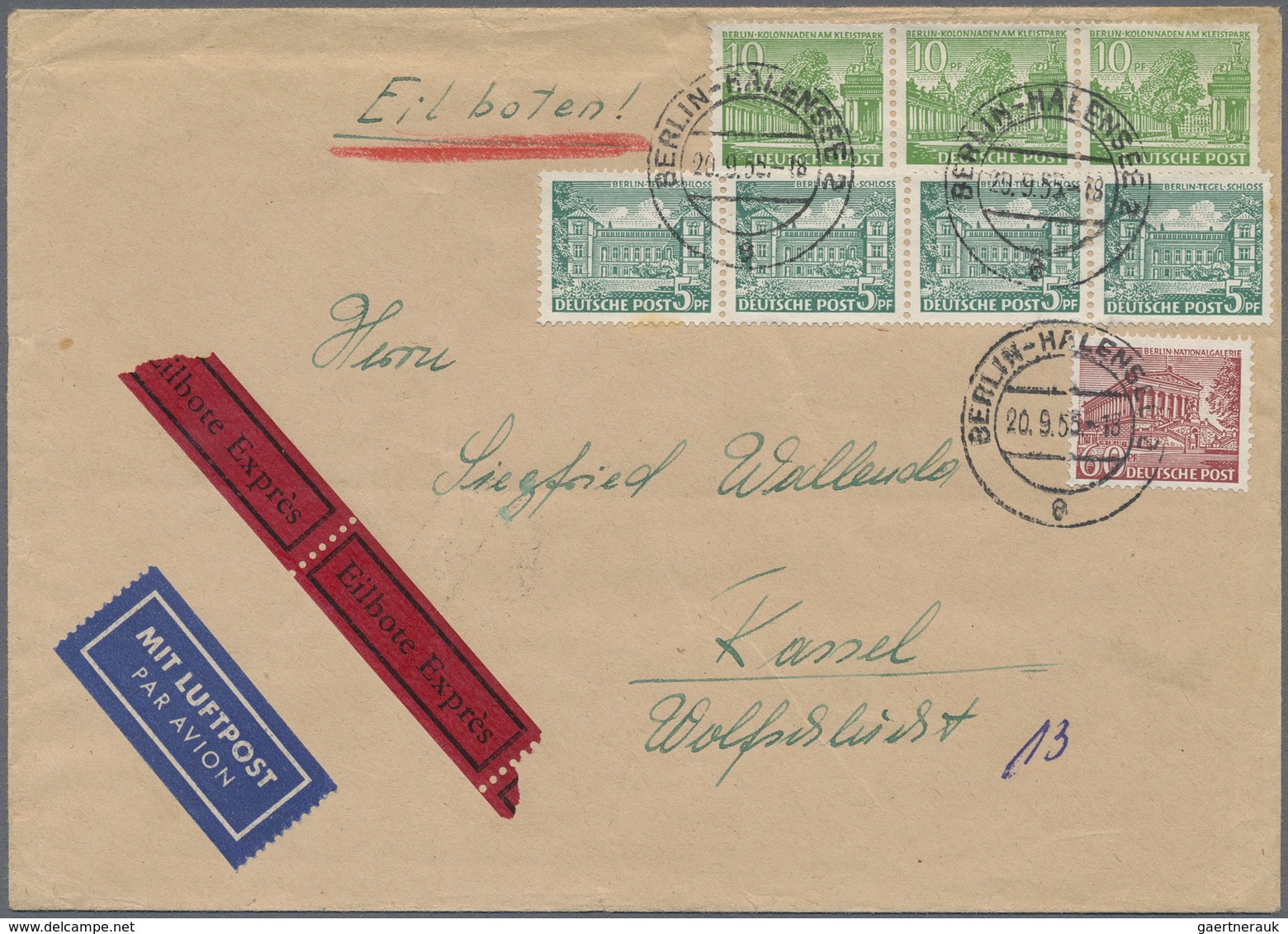 Br Berlin: 1955: Luftpost-Doppelbrief Inland Mit Eilzustellung ( 40 + 2 X 5 LP, 60 Eil ) Mit 4 X 5, 3 X - Sonstige & Ohne Zuordnung