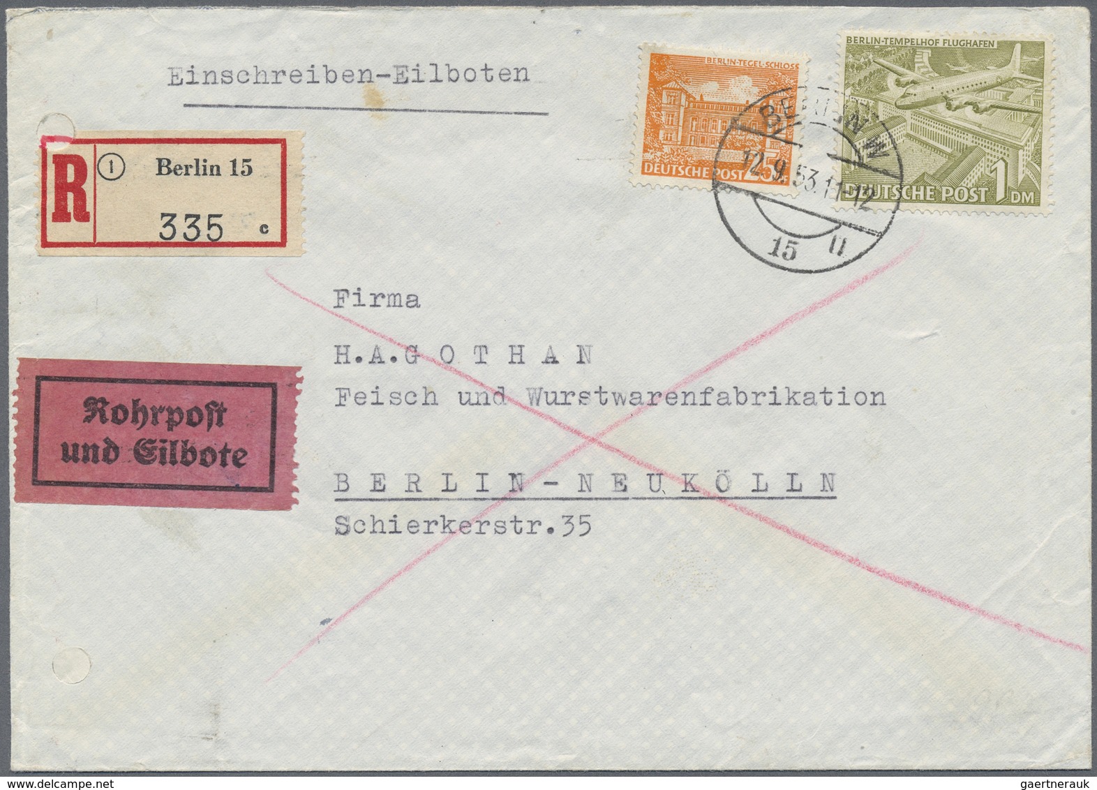 Br Berlin: 1953: Ortsbrief Mit Einschreiben, Rohrpost Und Eilzustellung Im Tarif II ( 10 + 40 R, 15 RP, - Sonstige & Ohne Zuordnung