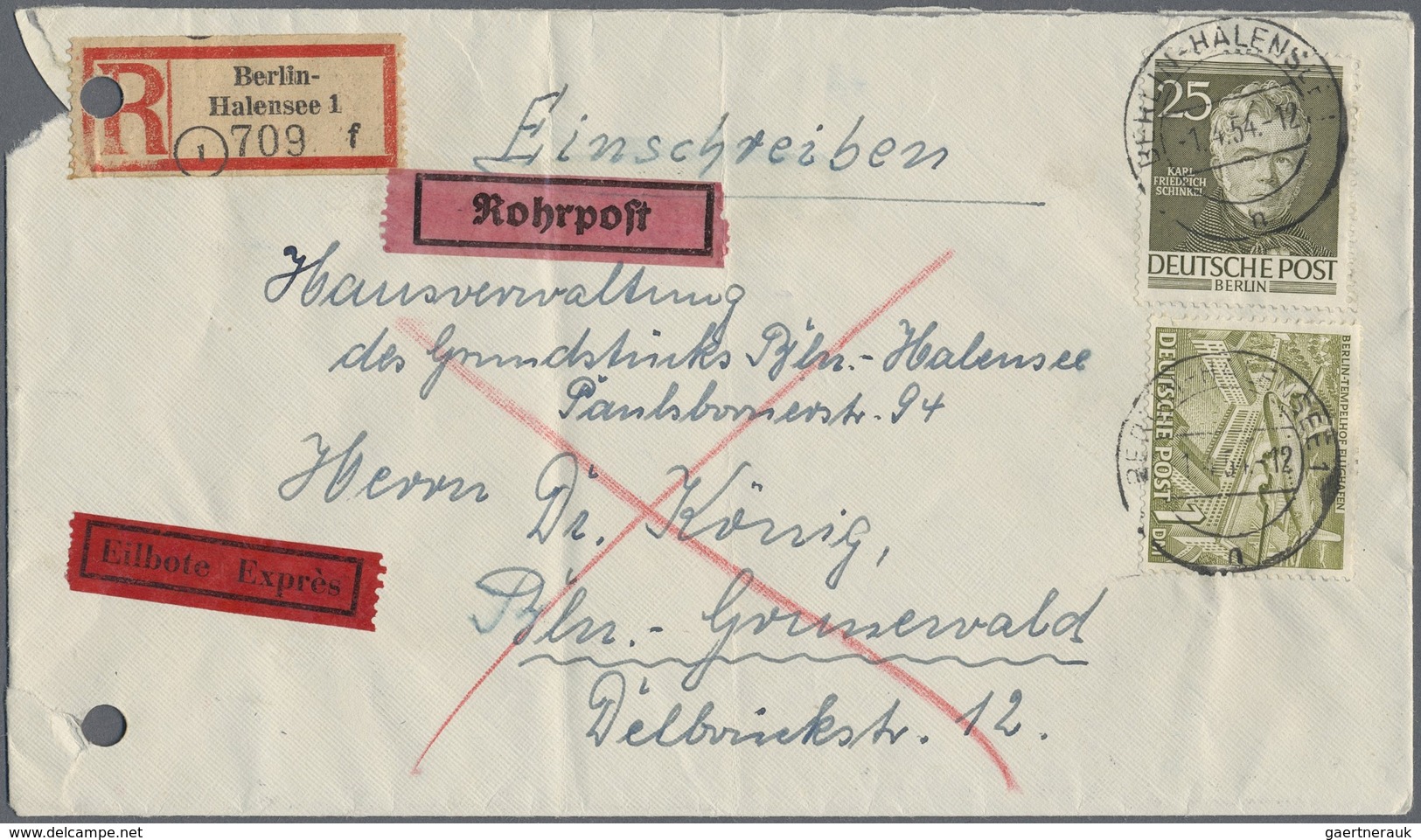 Br Berlin: 1953: Ortsbrief Mit Einschreiben, Rohrpost Und Eilzustellung Im Tarif II ( 10 + 40 R, 15 RP, - Sonstige & Ohne Zuordnung