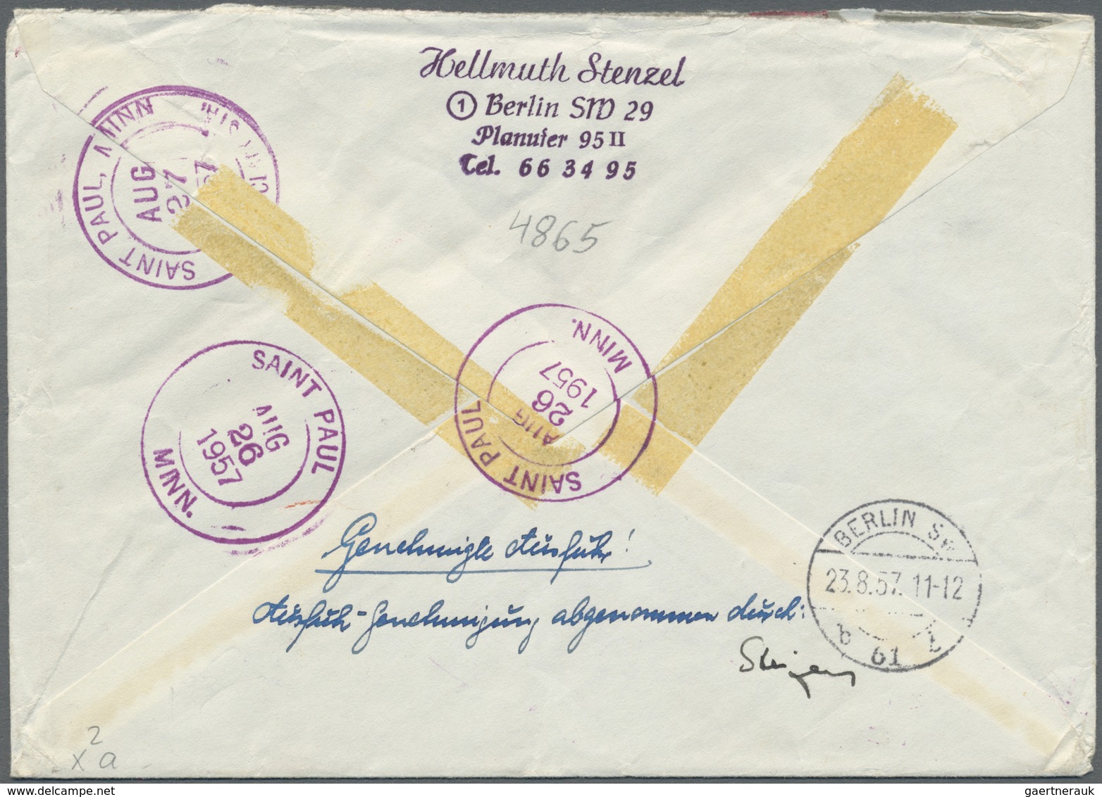 Br Berlin: 1957: Luftpostbrief, Verm. 56 – 60 Gramm, Mit Einschreiben Im Tarif III DM 3,70 Mit 3.- DM B - Altri & Non Classificati