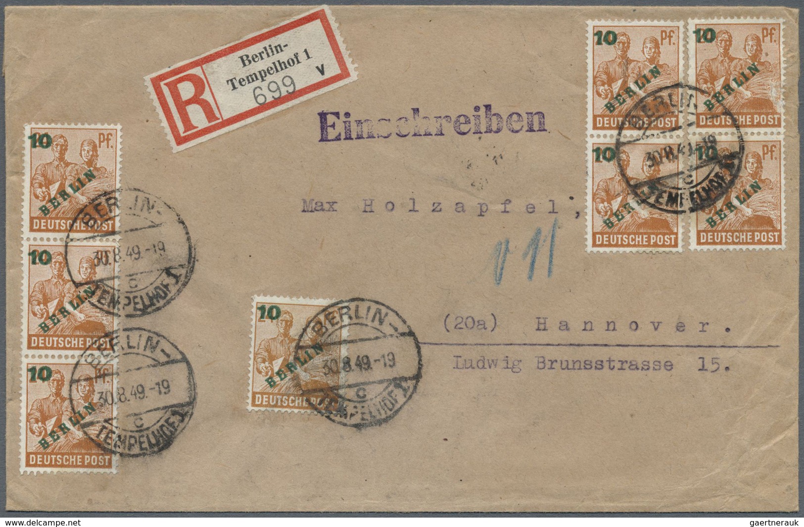 Br Berlin: 1949, 10 A. 24 Pf Grünaufdruck, 6 Stück Als Portogerechte MeF Auf Einschreibebrief Von Berli - Sonstige & Ohne Zuordnung