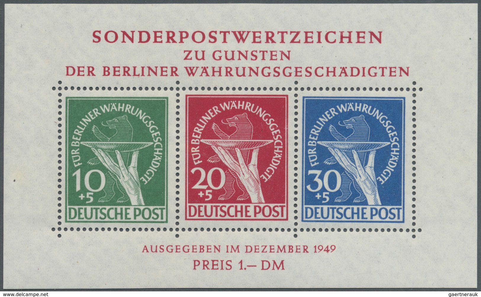 ** Berlin: 1949, Währungsgeschädigten-Block Mit Plattenfehler Beim 30 Pf.-Wert 'zusätzl. Senkr. Schraff - Altri & Non Classificati