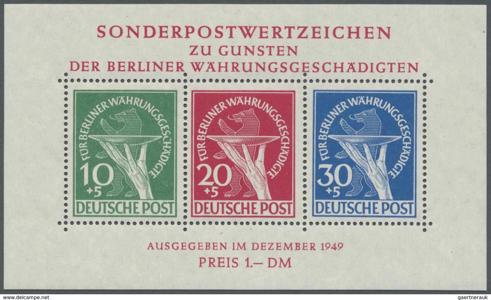 ** Berlin: 1949, Währungsgeschädigten-Block, Postfrisch Mit Plattenfehlern Beim 10 Pf.-Wert 'Bruch Im C - Sonstige & Ohne Zuordnung