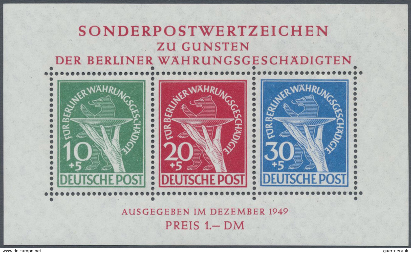 ** Berlin: 1949, Währungsgeschädigten Blockausgabe Mit Plattenfehler II, (Bruch Im C Und Zusätzlicher S - Altri & Non Classificati
