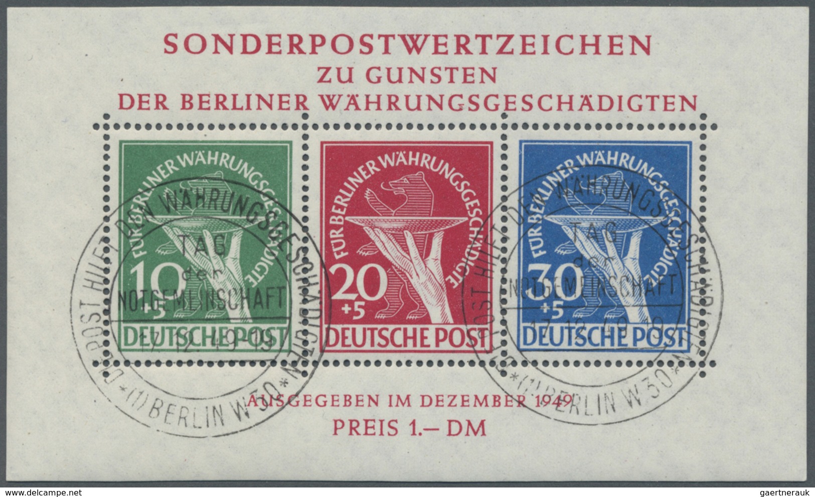 O Berlin: 1949, Blockausgabe „Für Berliner Währungsgeschädigte” Mit ESST Vom 17.12.49 Und Vollem Origi - Altri & Non Classificati