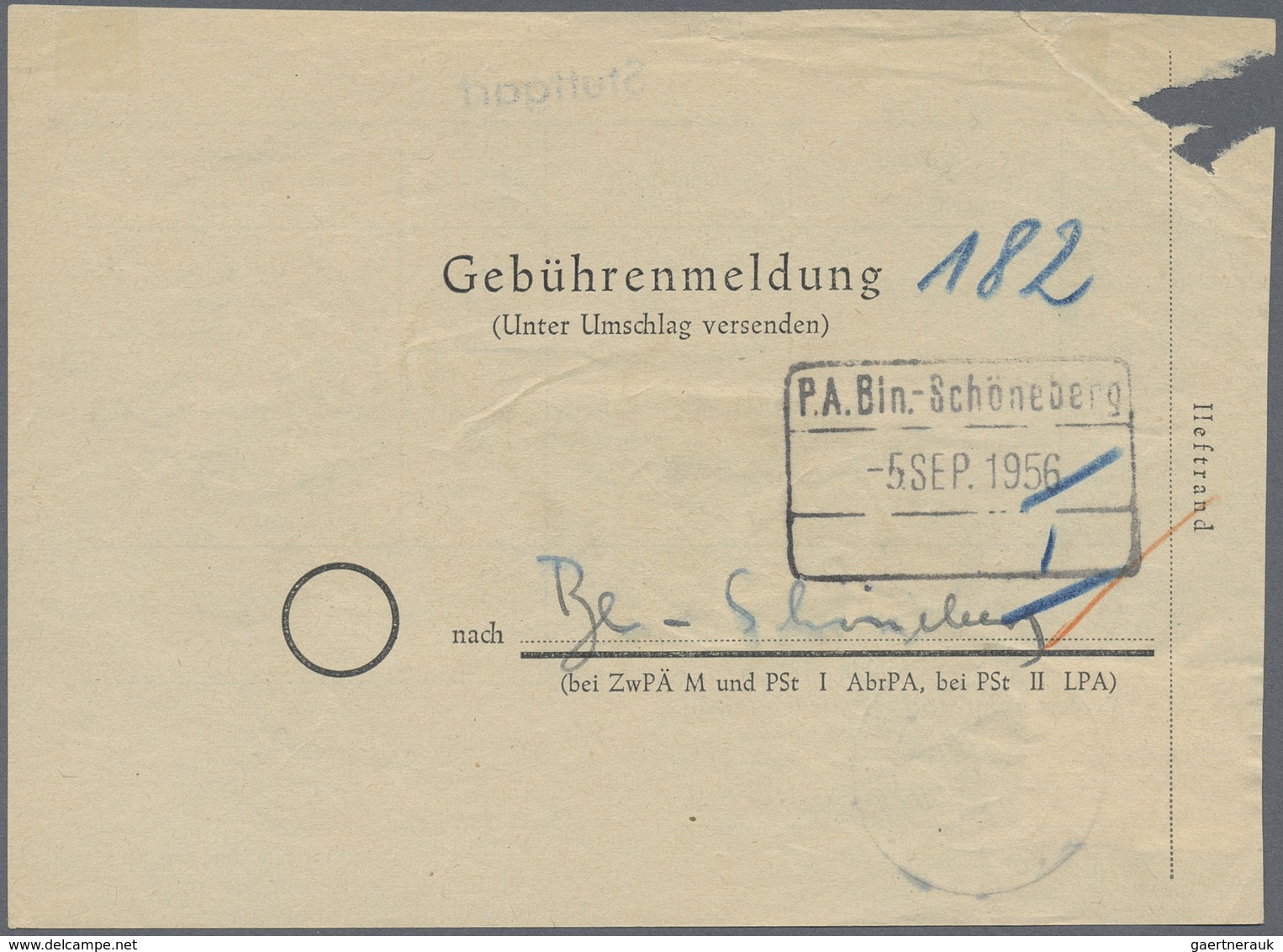 Br Berlin: Gebührenmeldung A6  C 151 über Fehlende Gebühr Für Postanweisung über 150.- DM – Es Fehlen 7 - Sonstige & Ohne Zuordnung