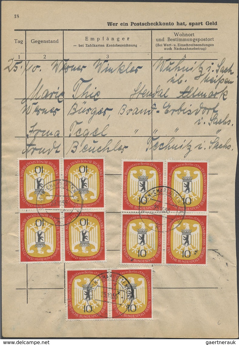 Br Berlin: 1955, 10 Pfg. Bundestag, Zehn Werte In Zwei Viererblöcken Und Einem Paar Auf Posteinlieferun - Sonstige & Ohne Zuordnung