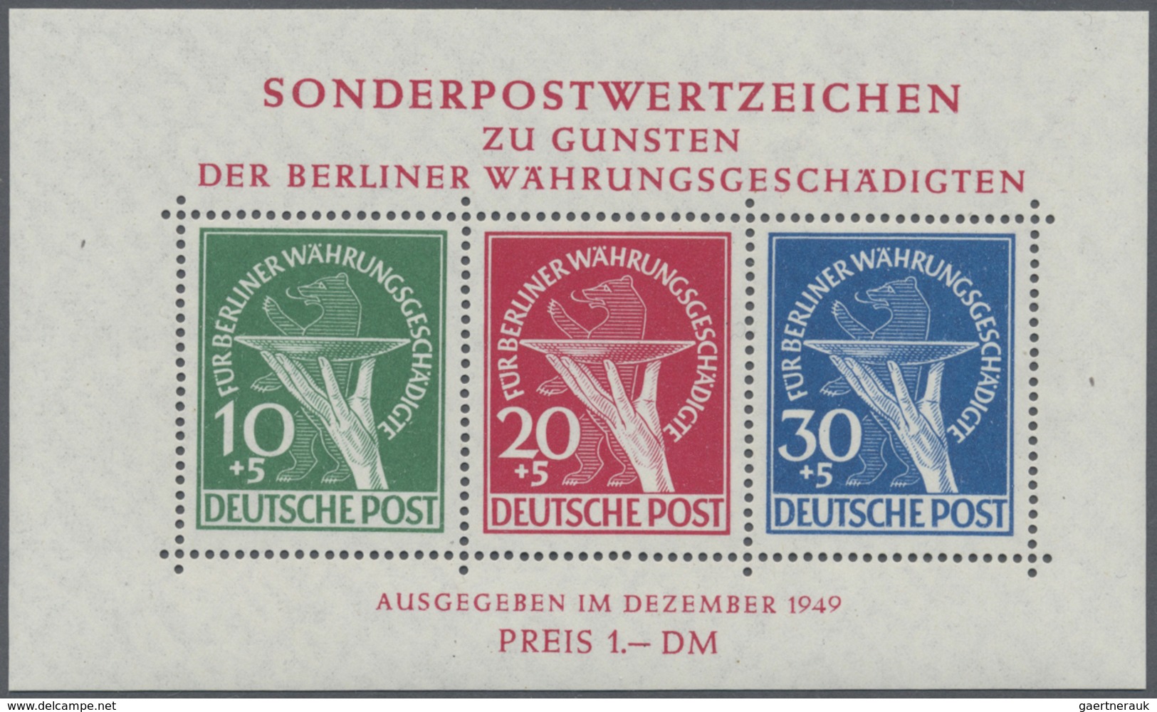 ** Berlin - Markenheftchen: 1949, Währungsgeschädigten-Blockausgabe Postfrisch, Mi 950.- - Carnets