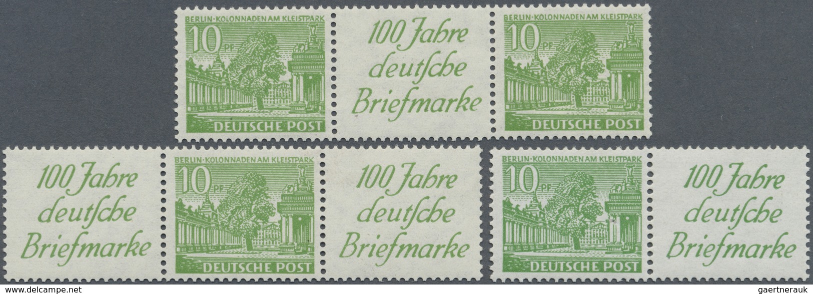 ** Berlin - Zusammendrucke: 1949, 10 Pf Grün Bauten In 3 Waager. Zusammendrucken Postfrisch, Mi 1.580.- - Zusammendrucke