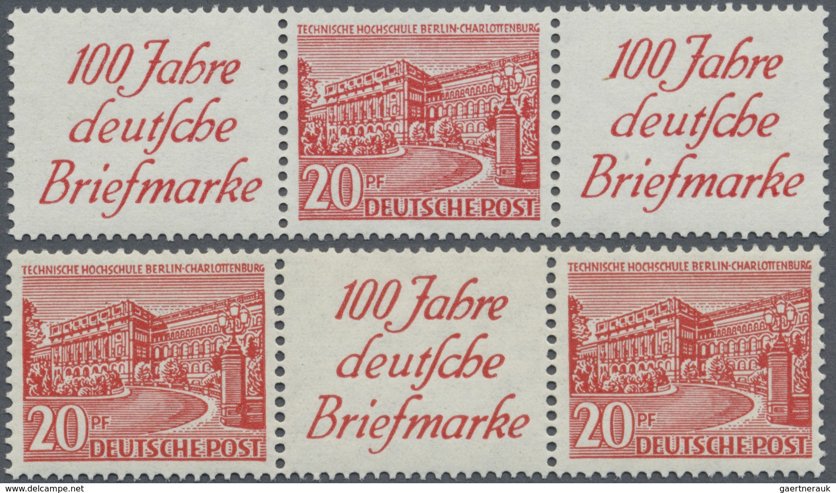 ** Berlin - Zusammendrucke: 1949, 20 Pf Rot Bauten In 2 Waagerechten Zusammendrucken Postfrisch, Mi 1.1 - Zusammendrucke