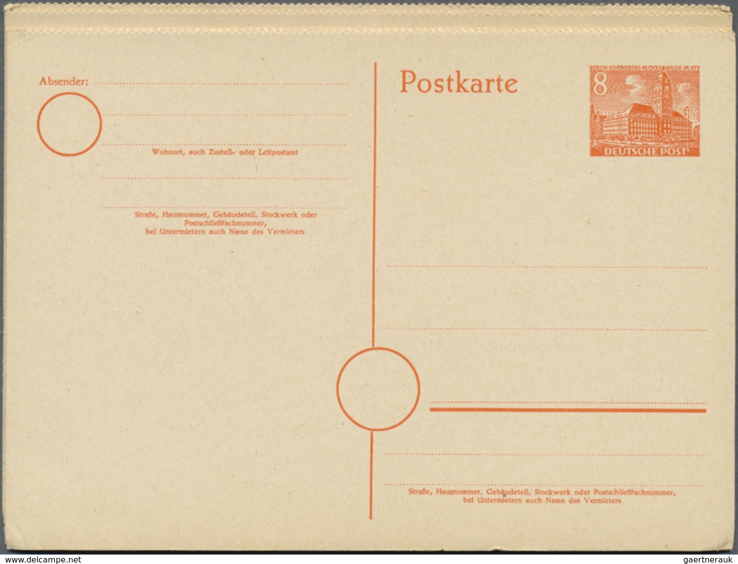 GA Berlin - Ganzsachen: 1952. Postkarte 8 Pf Rotorange Rathaus Im Gezähnten, Senkrechten 8er-Streifen M - Autres & Non Classés