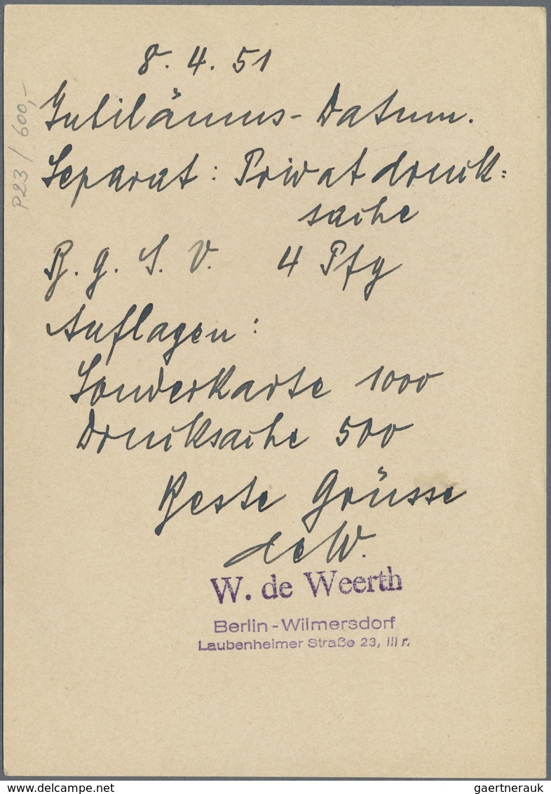 GA Berlin - Ganzsachen: 1951, Ganzsachenkarte Mit 10 Pfg. Grün "Wiederaufbau Der Philharmonie" Mit SST - Sonstige & Ohne Zuordnung