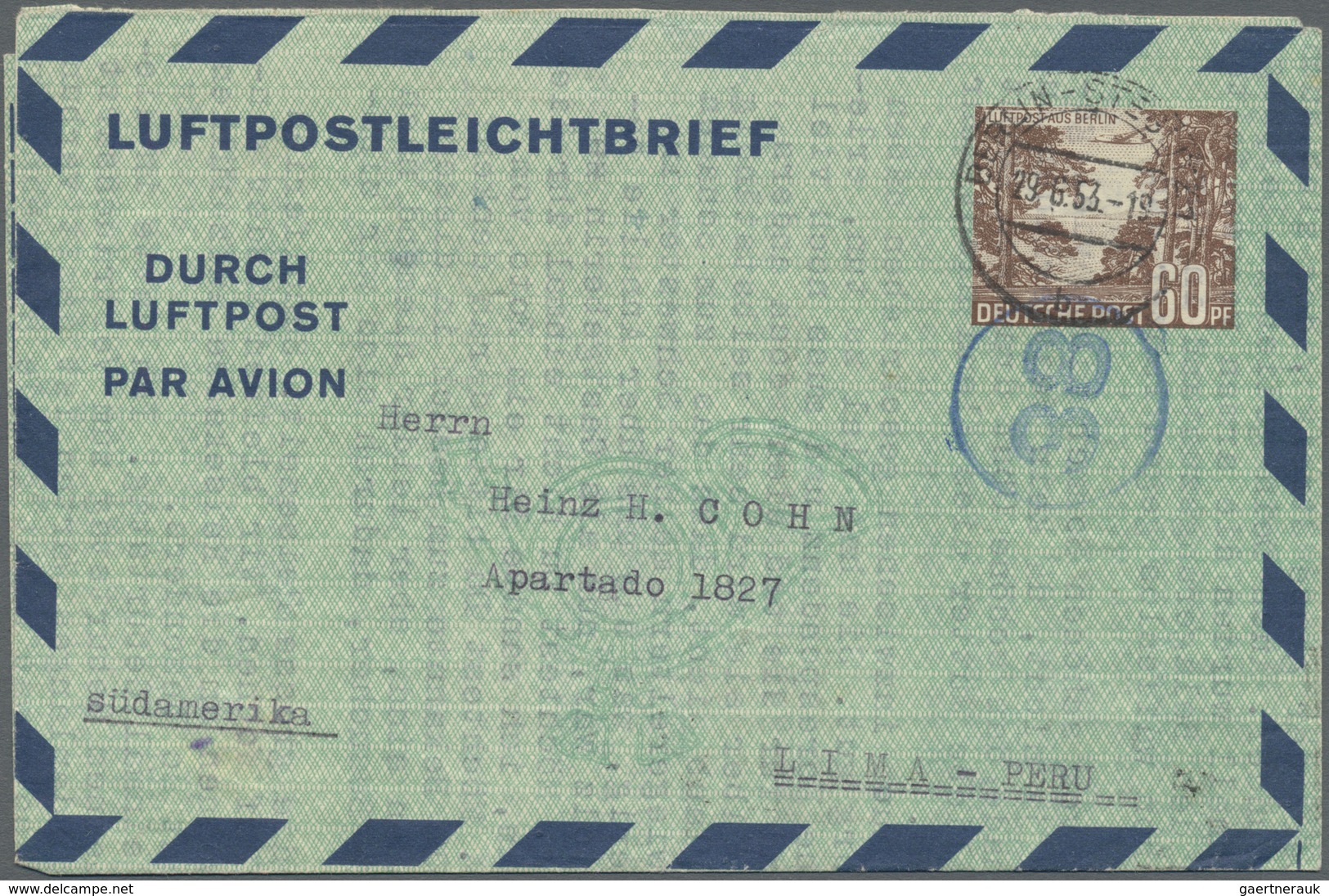 GA Berlin - Ganzsachen: 1953: Luftpostleichtbrief 60 Pf. Havellandschaft – LF 5 Mit Umfangreichen Text - Sonstige & Ohne Zuordnung