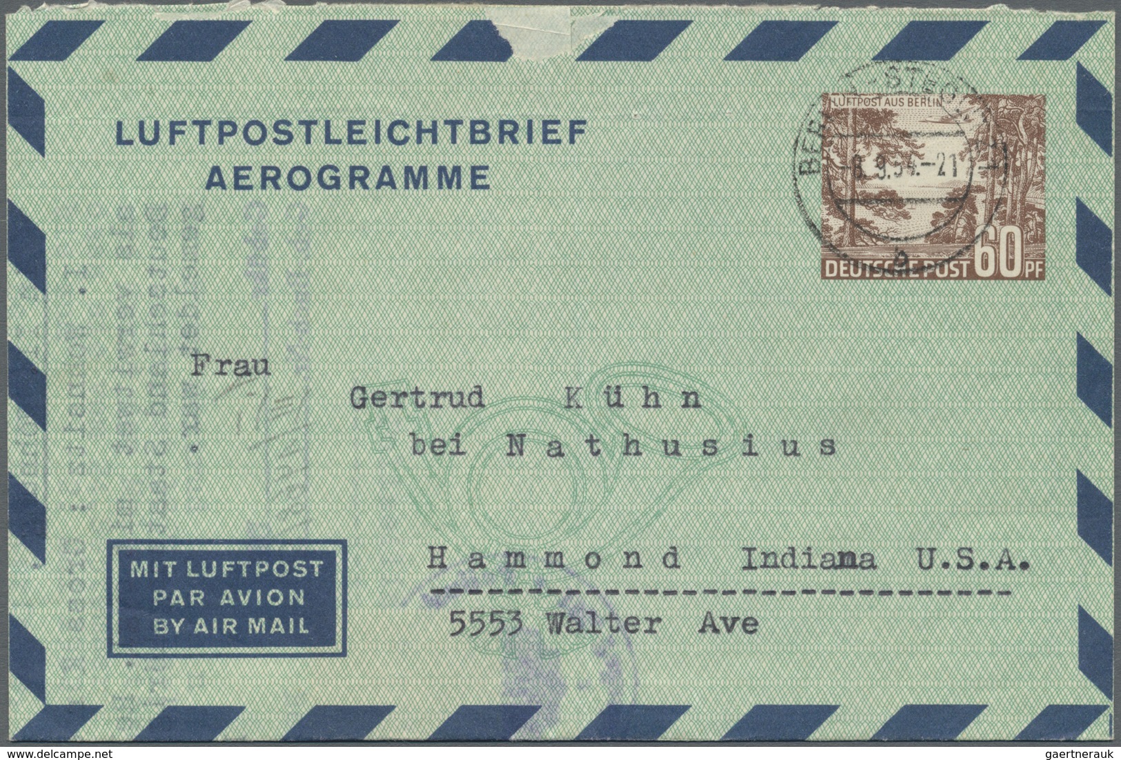 GA Berlin - Ganzsachen: 1954: Luftpostleichtbrief 60 Pf. Havellandschaft Mit Text =Polizeiliche Meldebe - Altri & Non Classificati