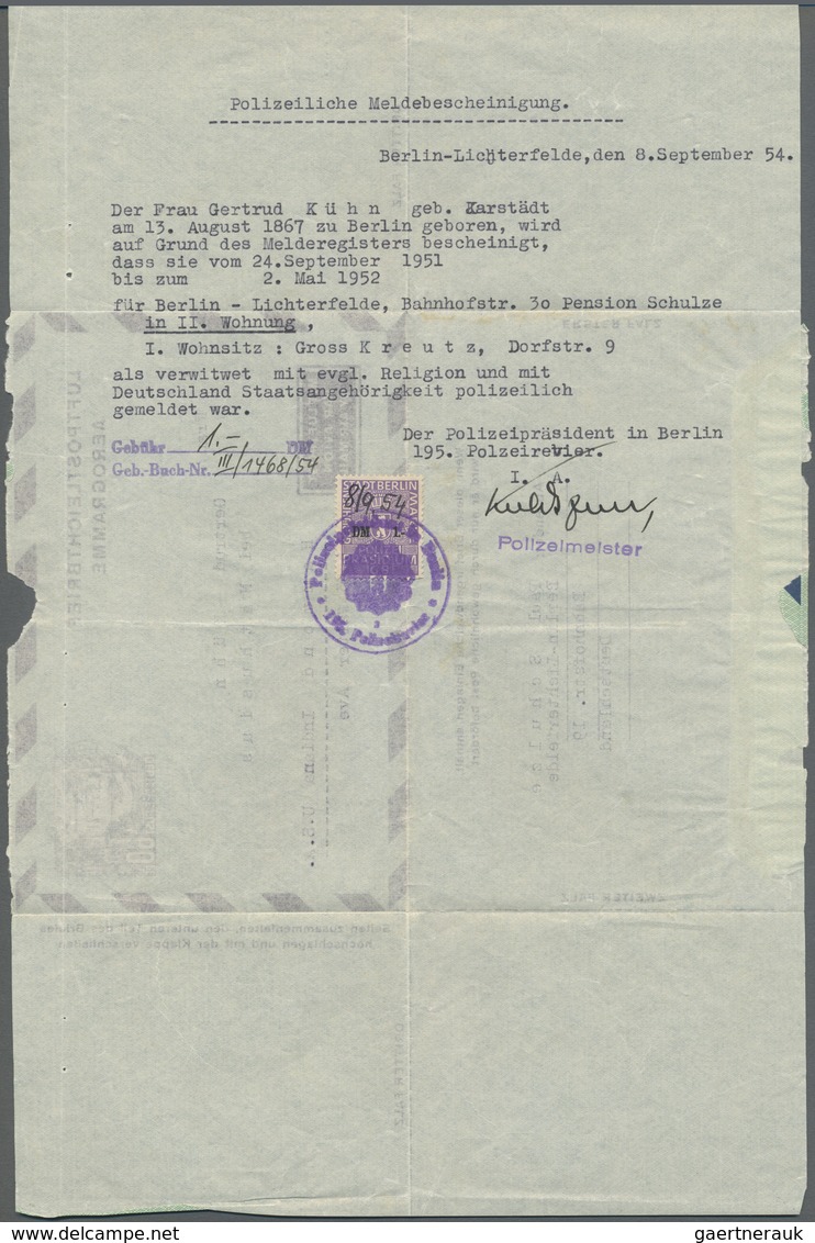 GA Berlin - Ganzsachen: 1954: Luftpostleichtbrief 60 Pf. Havellandschaft Mit Text =Polizeiliche Meldebe - Sonstige & Ohne Zuordnung