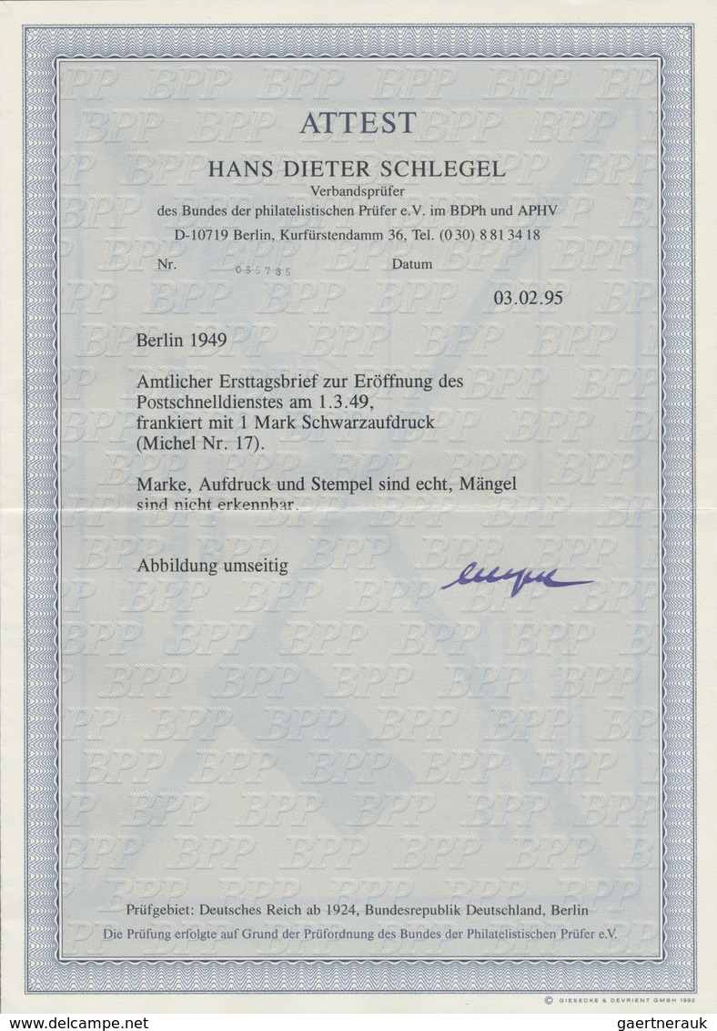 Br Berlin - Postschnelldienst: 1949,1.3.: Amtlicher Umschlag Zur Eröffnung Des Postschnelldienst Mit 1. - Briefe U. Dokumente