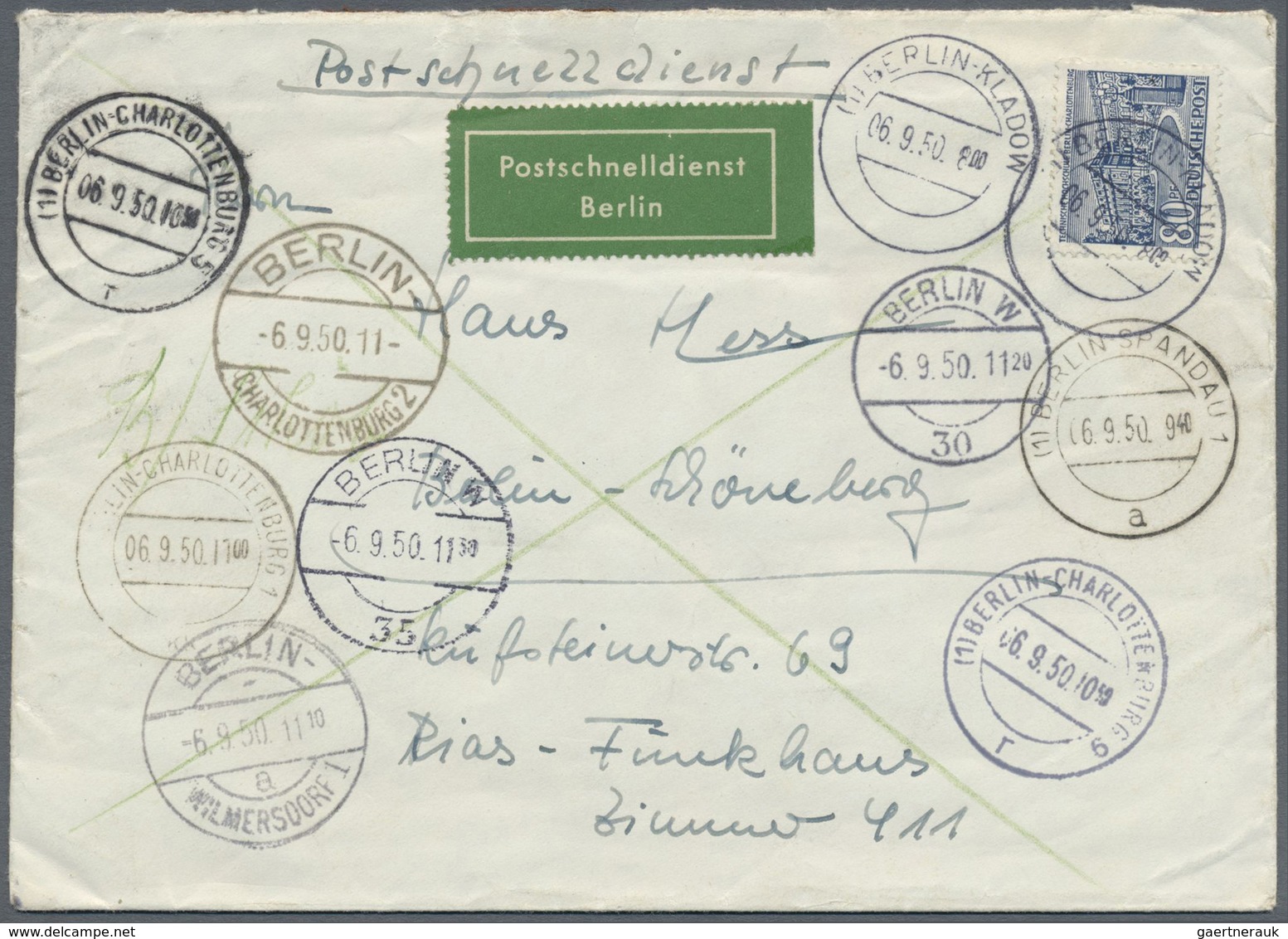 Br Berlin - Postschnelldienst: 1949, 40 Pfg. Bauten Im Waagerechten Paar (leichte Randklebung) Als Port - Lettres & Documents