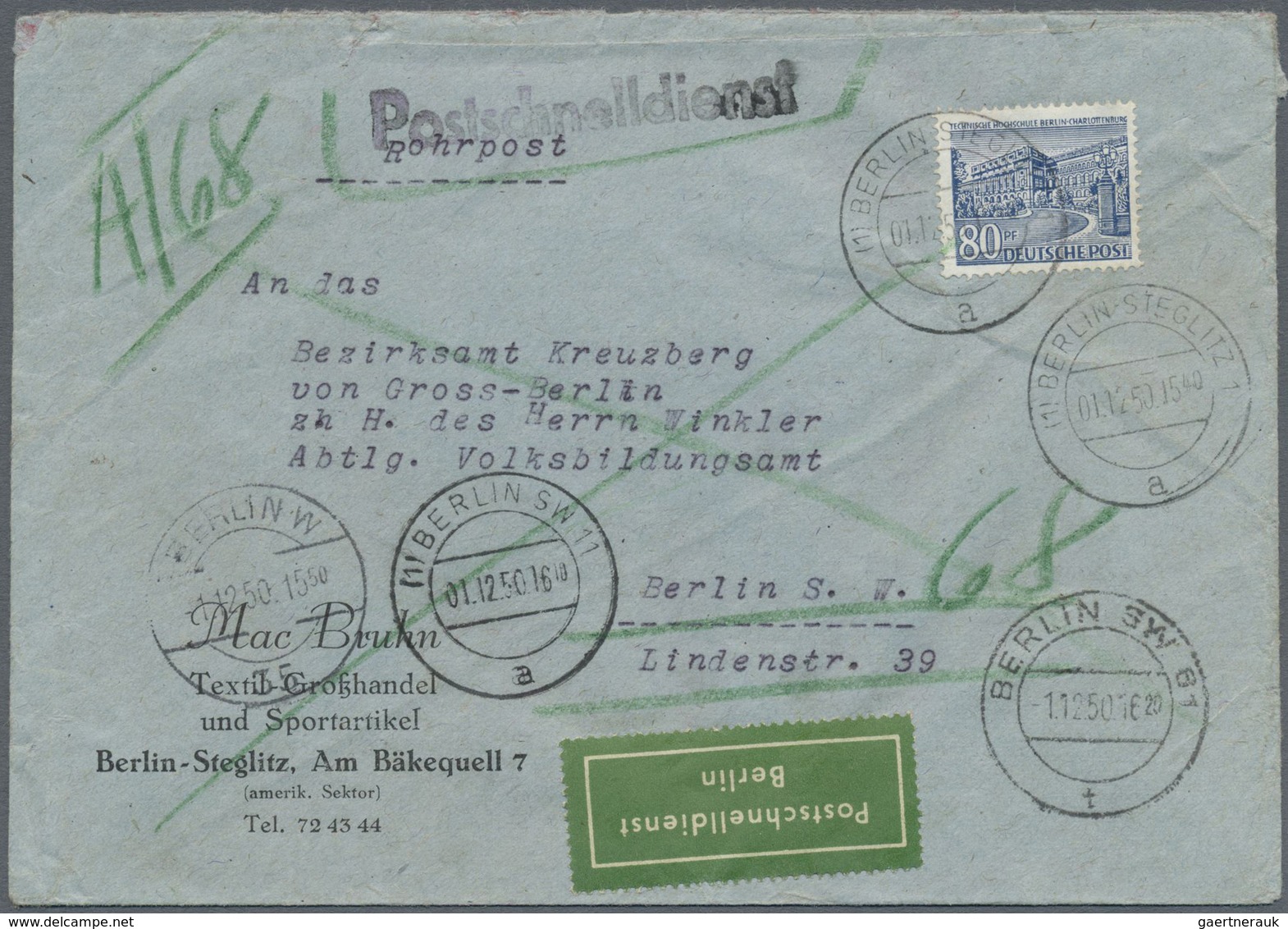 Br Berlin - Postschnelldienst: 1949, 40 Pfg. Bauten Im Waagerechten Paar (leichte Randklebung) Als Port - Lettres & Documents