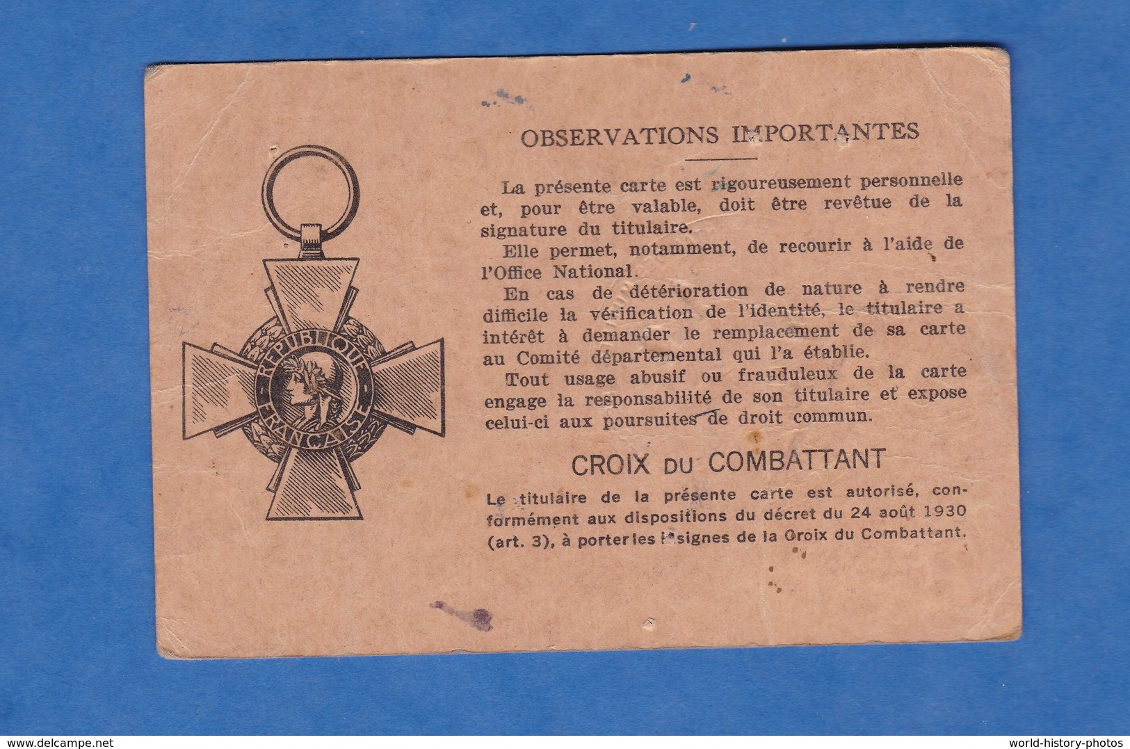 Carte Du Combattant De 1934 - François FABRE Maître Bottier Au 501e Régiment De Char De Combat - Né à Estréchoux - Documents Historiques