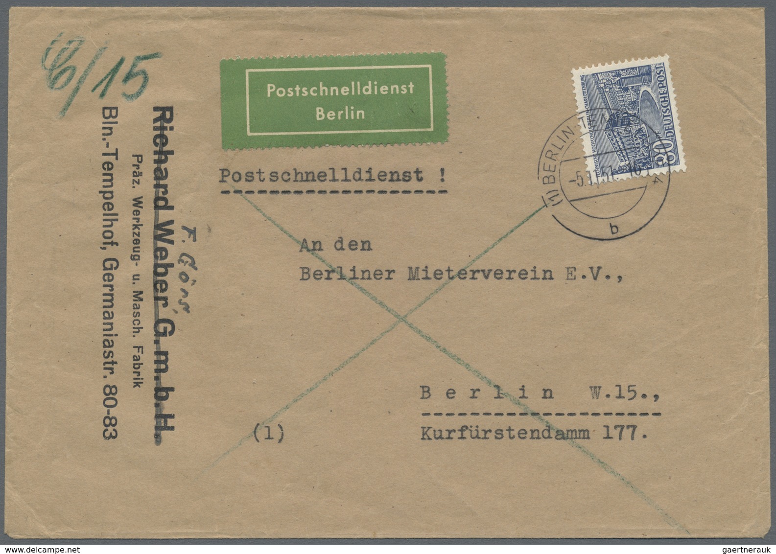 Br Berlin - Postschnelldienst: 1981: Schnelldienstbrief 80 Pfennig Bauten EF Ab Zweigpostamt Tempelhof - Lettres & Documents