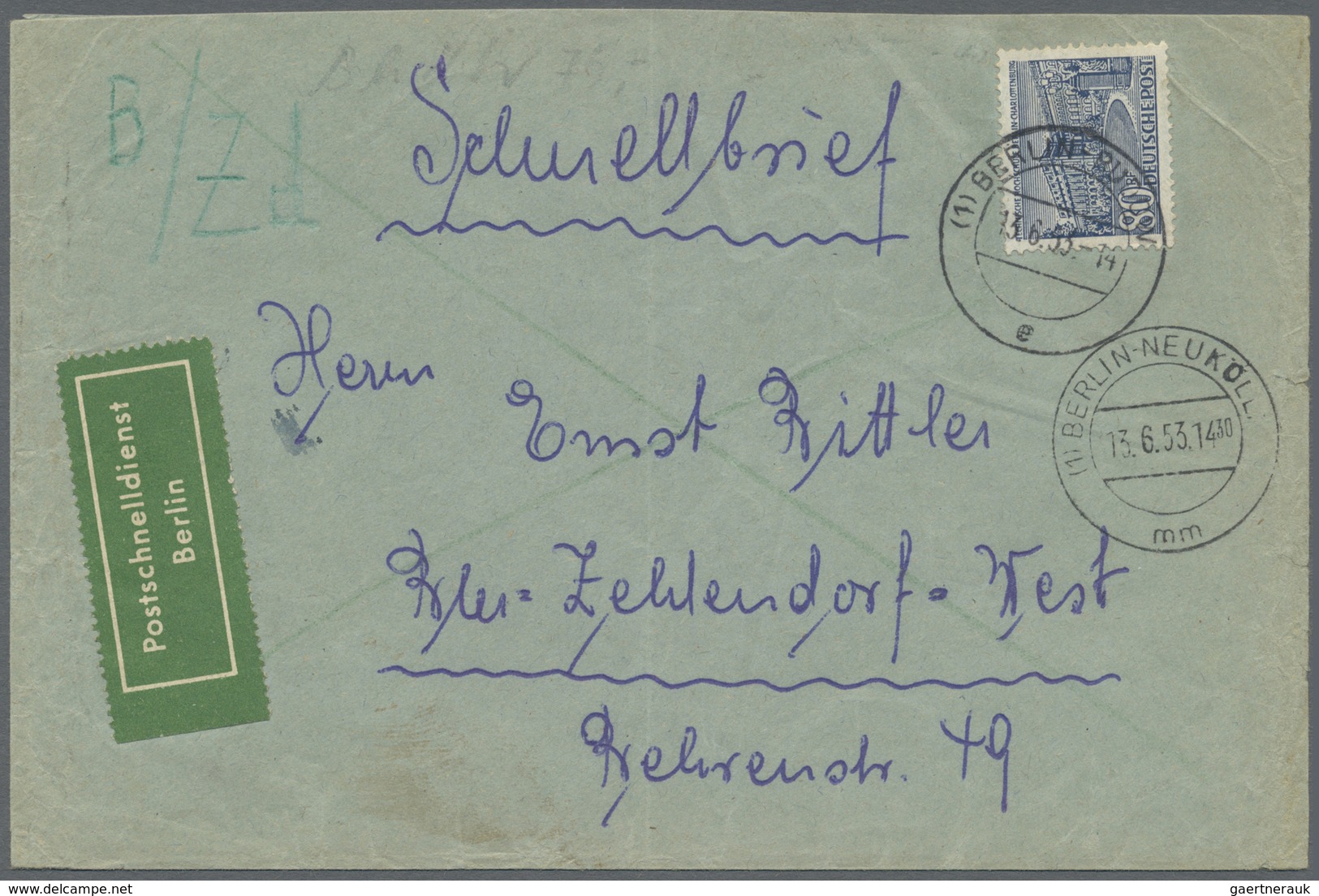 Br Berlin - Postschnelldienst: 1949/53:  Kleiner Posten Von Vier Schnelldienstbriefen, Alle Mit 80 Pfen - Lettres & Documents