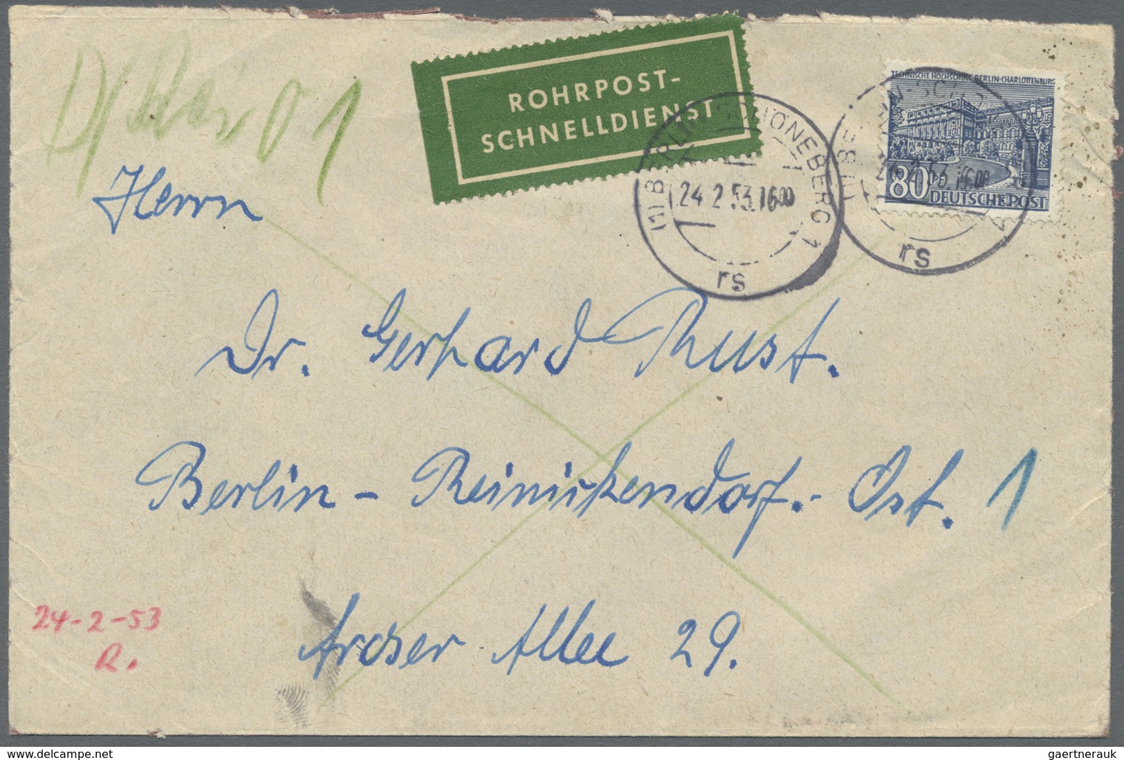 Br Berlin - Postschnelldienst: 1949/53:  Kleiner Posten Von Vier Schnelldienstbriefen, Alle Mit 80 Pfen - Lettres & Documents