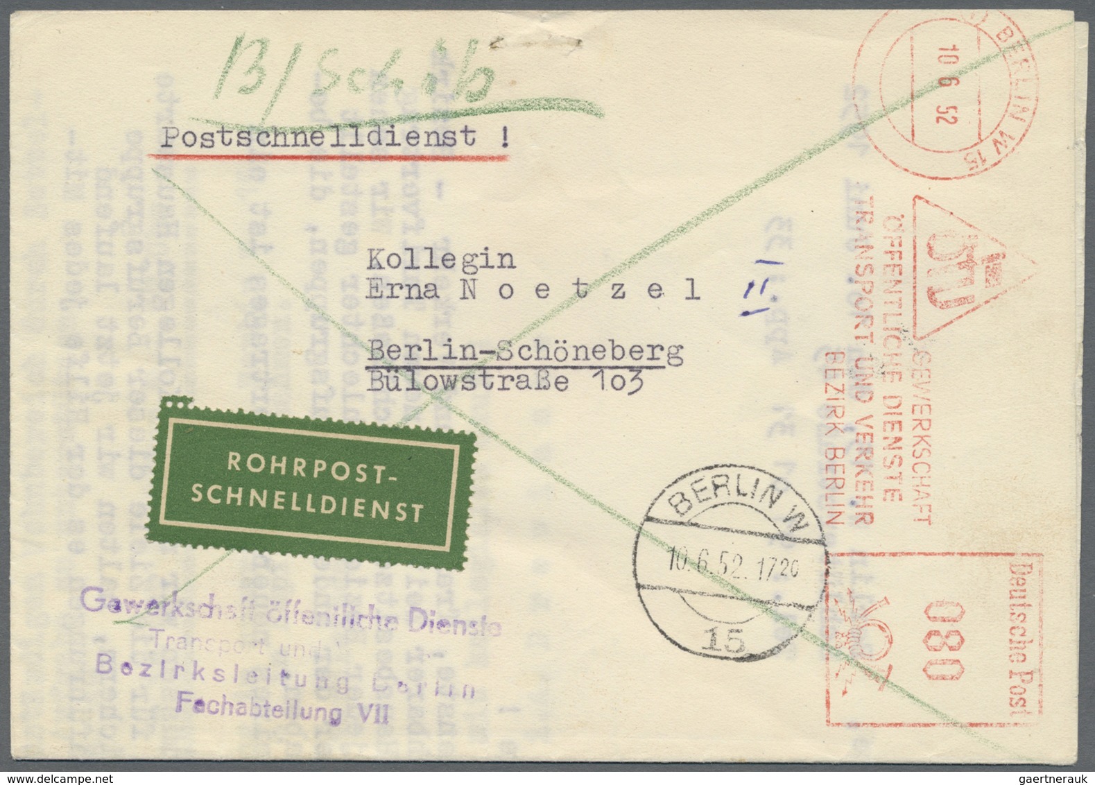 Br Berlin - Postschnelldienst: 1952/1953: Faltbrief Amtsgericht Tiergarten Als Schnelldienst Mit Absend - Briefe U. Dokumente