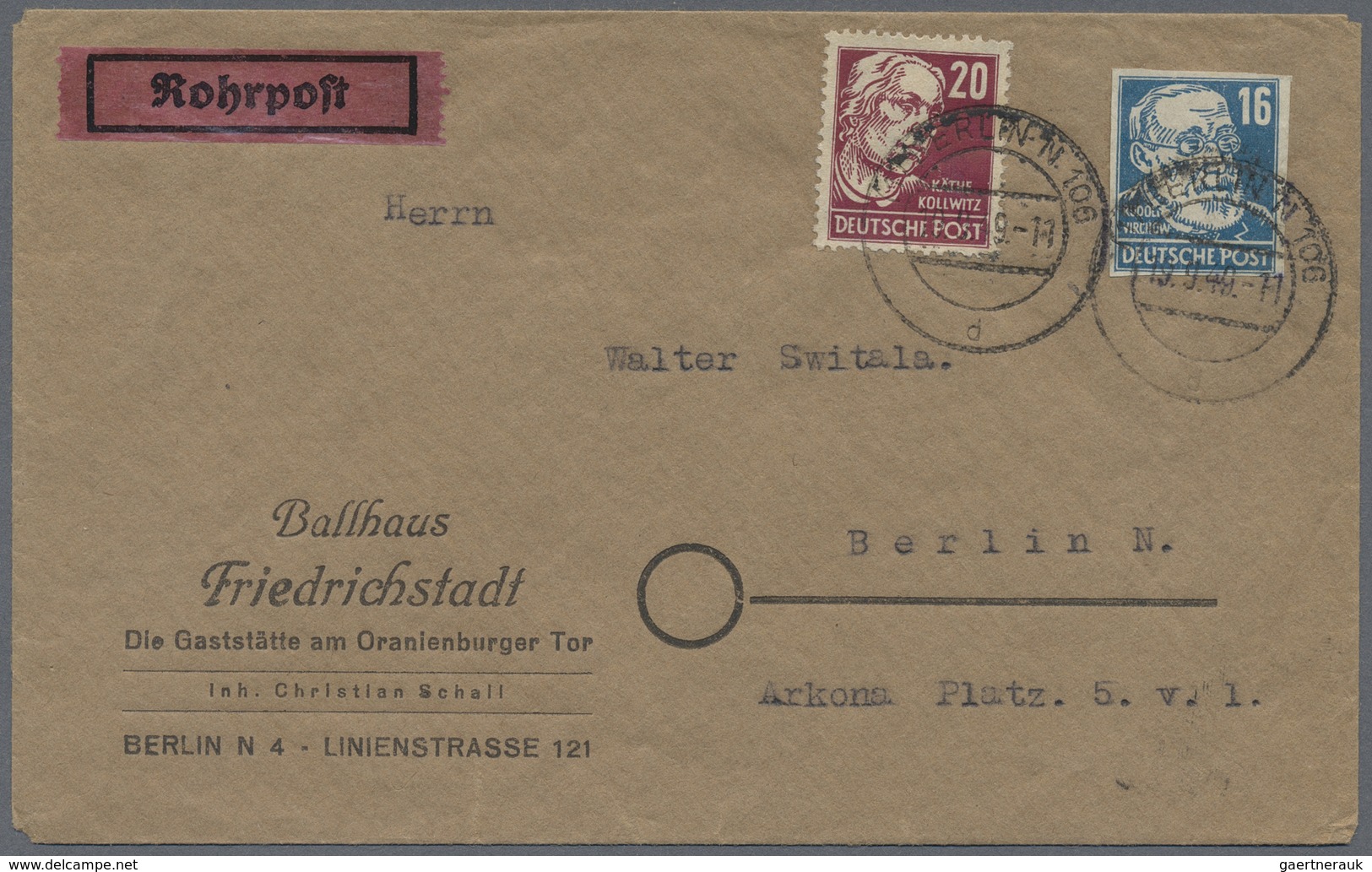 Br Berlin - Besonderheiten: Ortsbrief Rohrpost 36 Pf. ( 16 + 20 RP ) Mit 16 + 20 Pf. SBZ Köpfe Ab Berli - Sonstige & Ohne Zuordnung