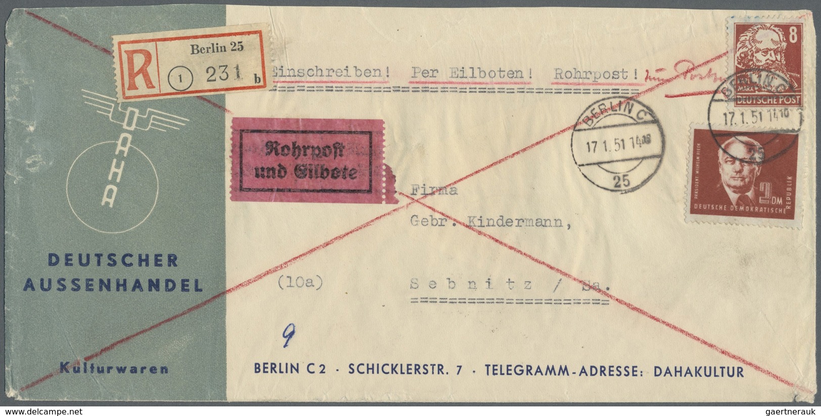 Br Berlin - Besonderheiten: 1951: Firmen-Langumschlag Deutscher Außenhandel Als Fern-Doppelbrief, Einsc - Autres & Non Classés