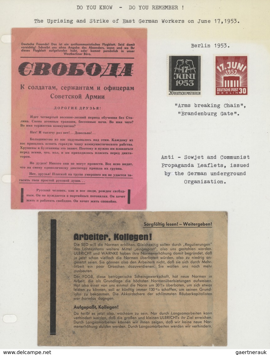 * Berlin - Besonderheiten: 1953, 2 Anti-sowjetische Bzw.-kommunistische Flugblätter Und Berliner Marke - Altri & Non Classificati