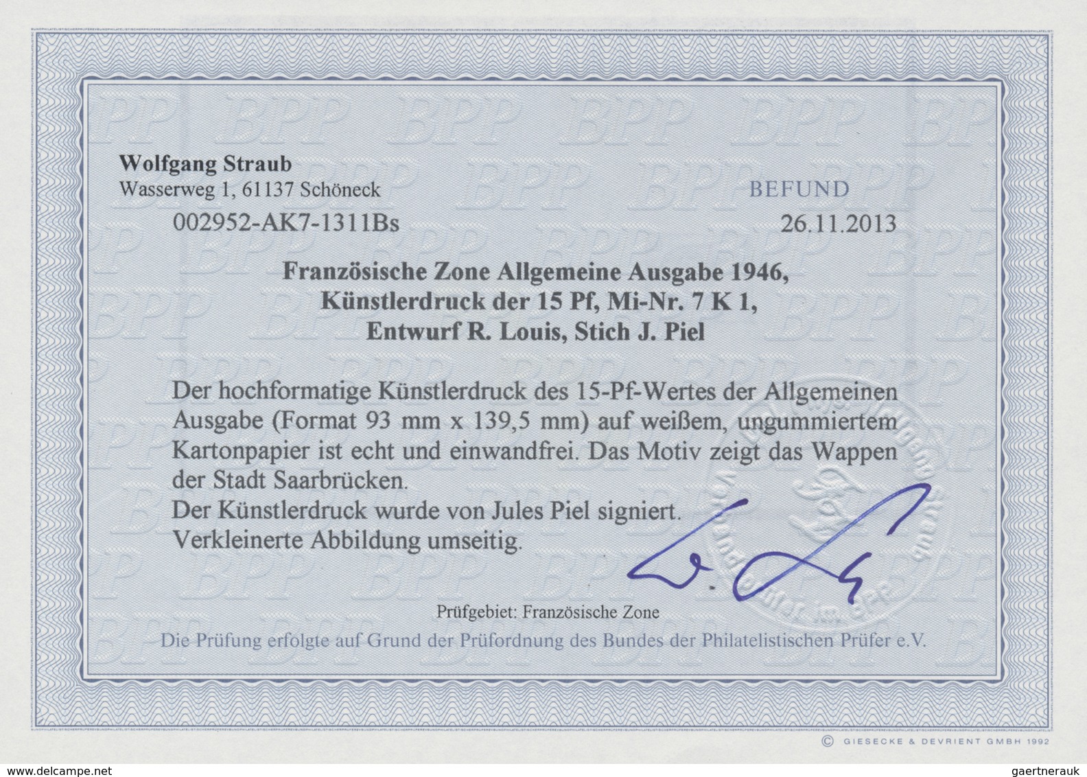 (*) Französische Zone - Allgemeine Ausgabe: 1945, 1 Pfg., 5 Pfg. bis 10 Pfg. und 15 Pfg. bis 30 Pfg. Wap