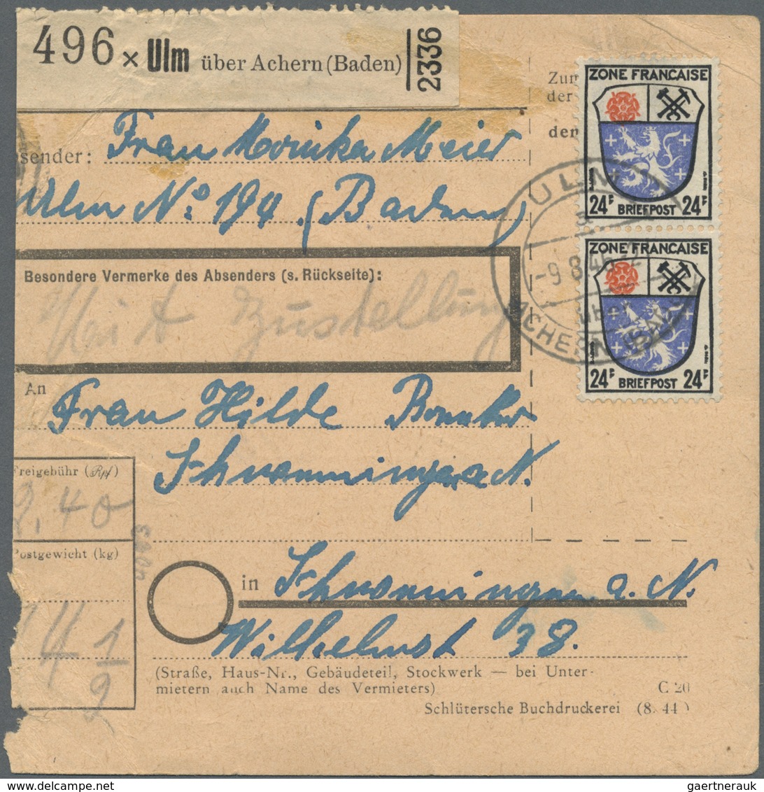 Br Französische Zone - Allgemeine Ausgabe: 1945, 24 Pf Wappen, 3 Versch. Paketkarten Mit Reinen Mehrfac - Autres & Non Classés