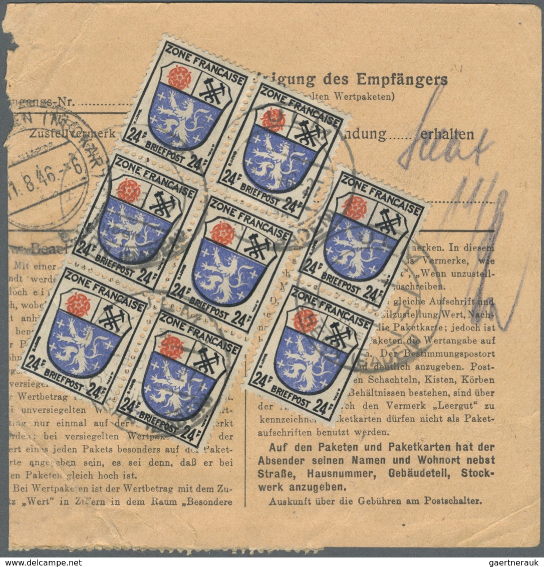 Br Französische Zone - Allgemeine Ausgabe: 1945, 24 Pf Wappen, 3 Versch. Paketkarten Mit Reinen Mehrfac - Autres & Non Classés