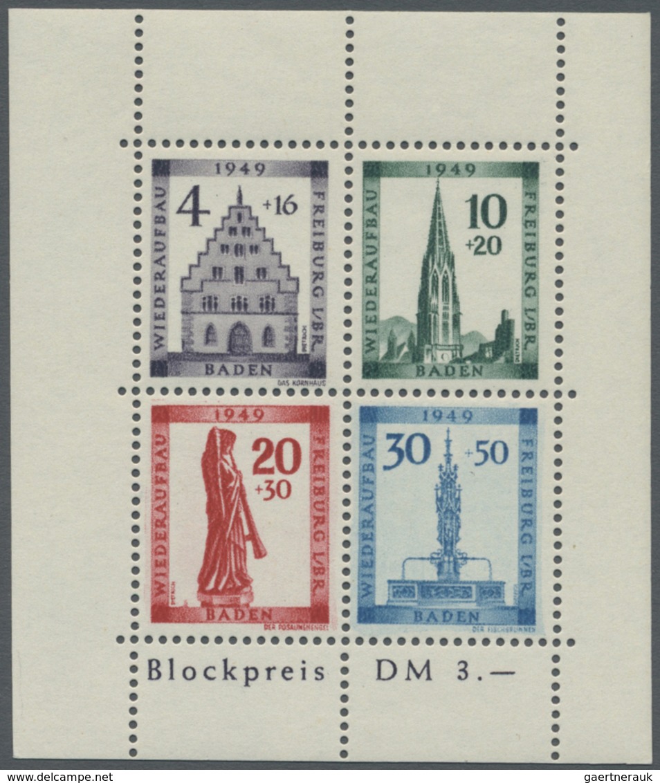 ** Französische Zone - Baden: 1949, Wiederaufbau-Block Gezähnt Mit Plattenfehler "Sirene Neben Sockel D - Sonstige & Ohne Zuordnung