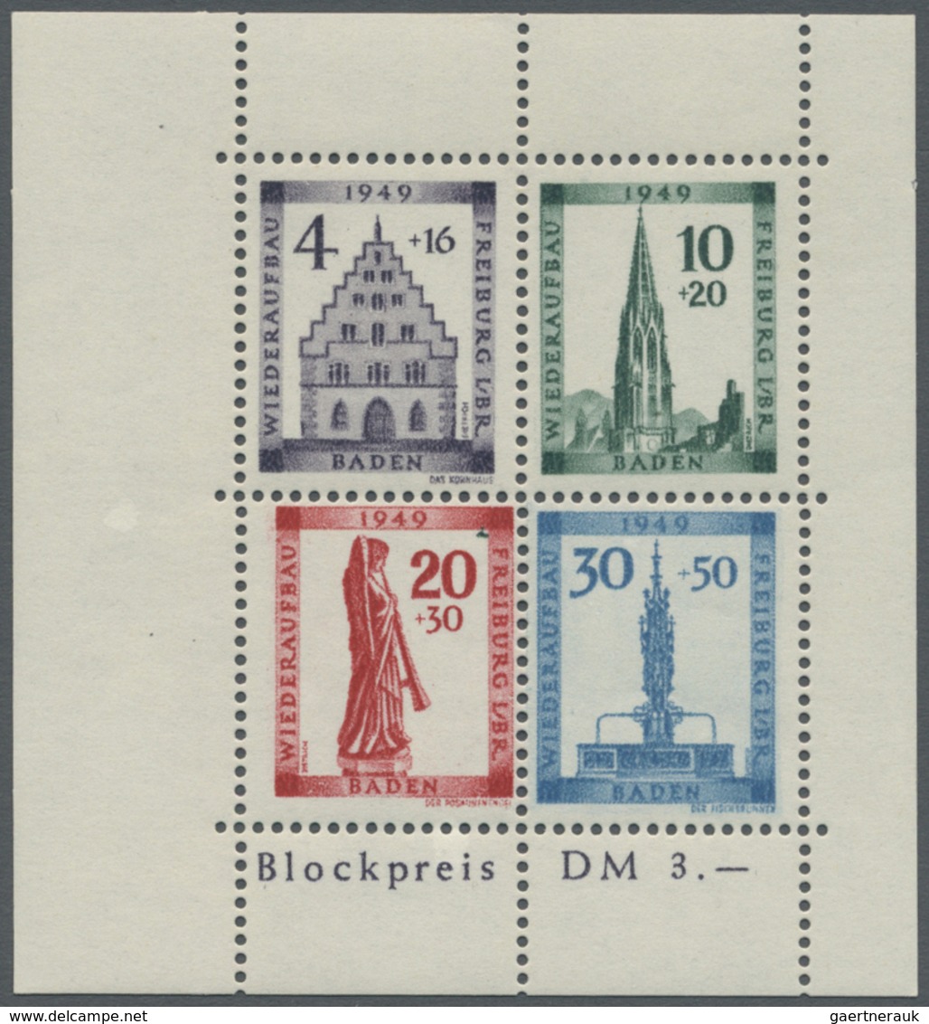 ** Französische Zone - Baden: 1949, Wiederaufbau-Block Gezähnt Mit Abart "20 Pfg.-Wertstufe Nach Rechts - Altri & Non Classificati