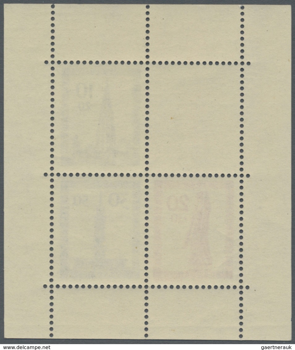 ** Französische Zone - Baden: 1949, Wiederaufbau-Block Gezähnt Mit Abart "fehlender Druck Der 4 Pfg.-We - Autres & Non Classés